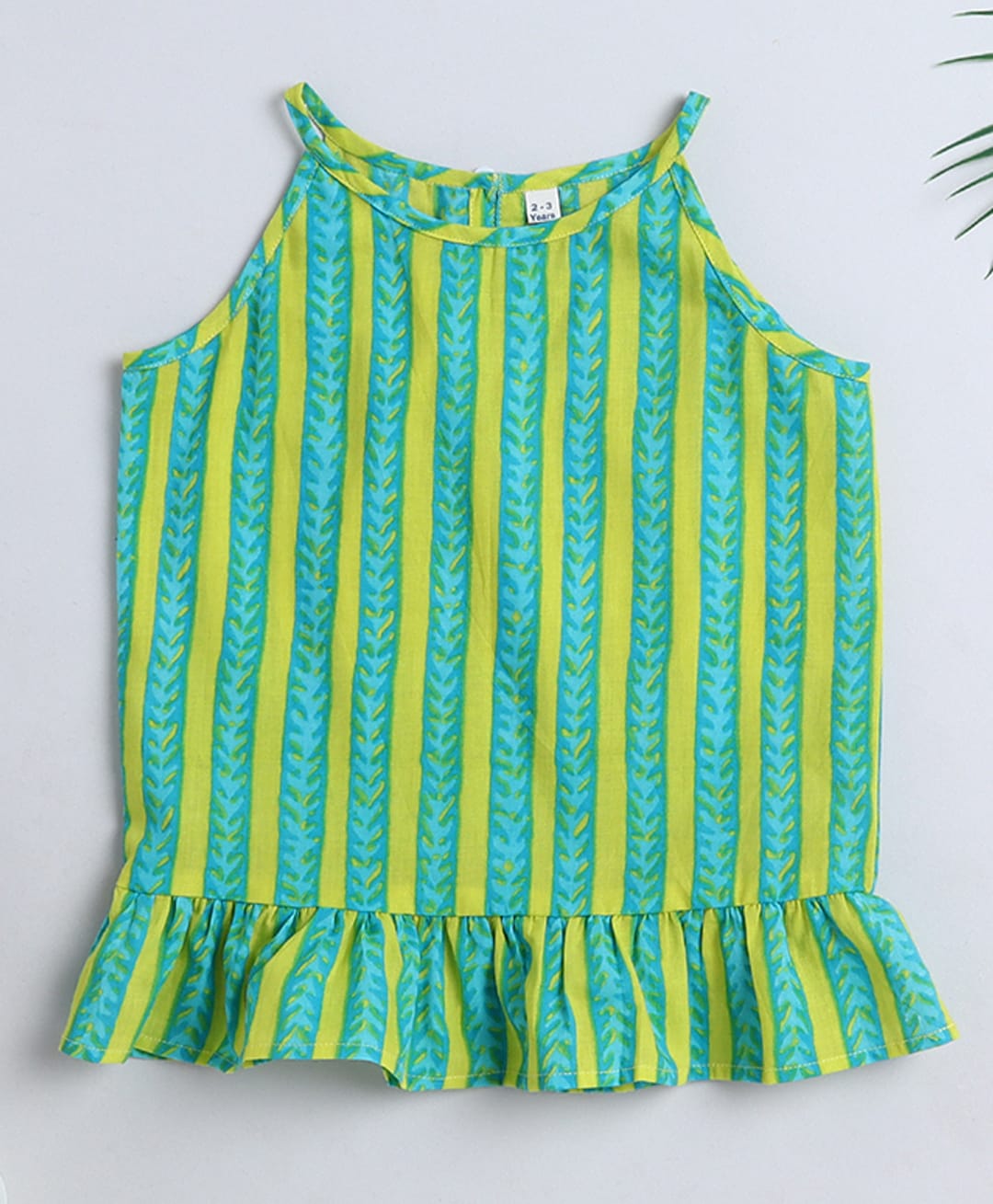 The Magic Wand Cotton Woven Sleeveless Top With Stripes Print - Green-picture-10