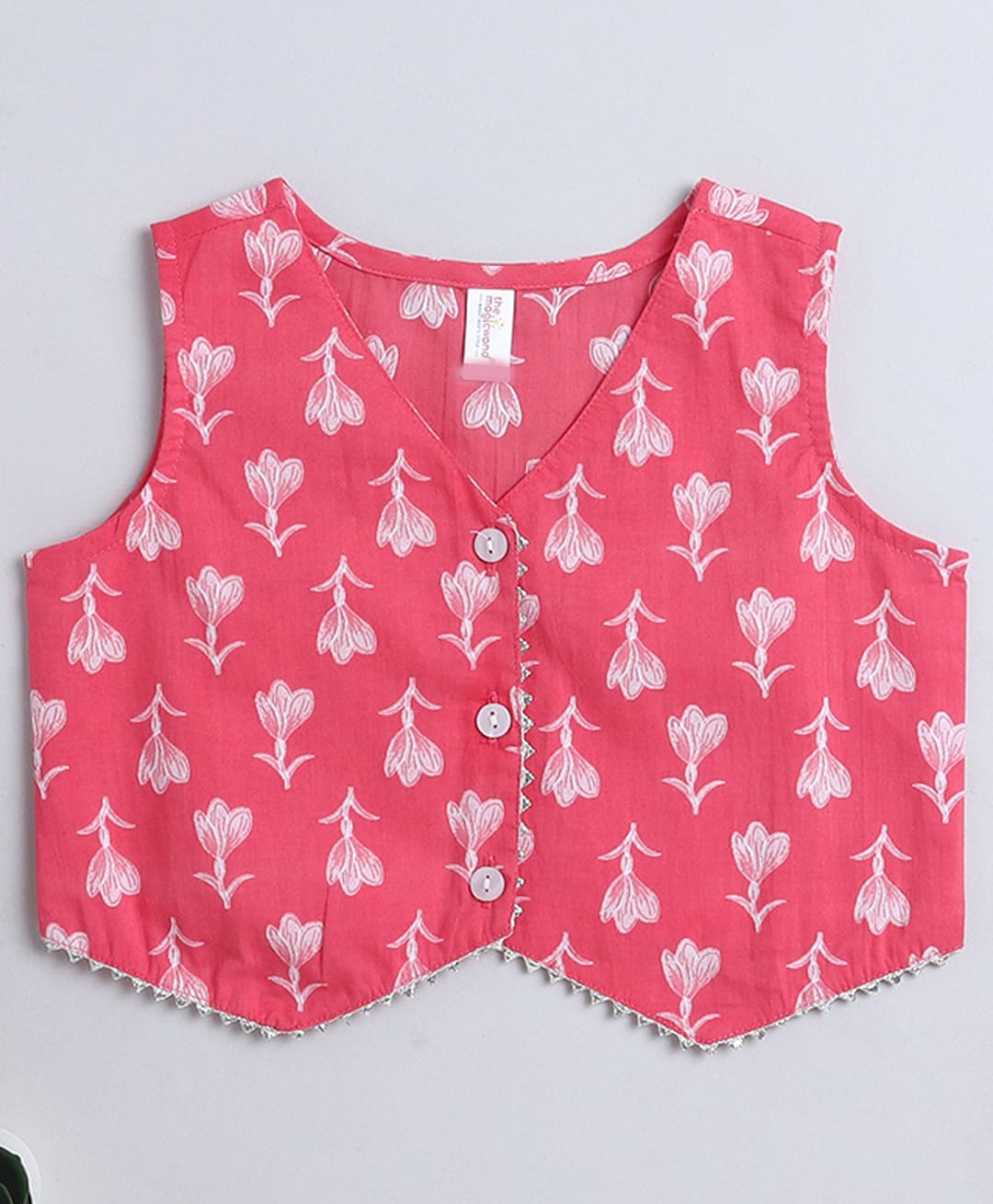 The Magic Wand Cotton Woven Sleeveless Floral Printed Waist Coat Top - Pink-picture-17