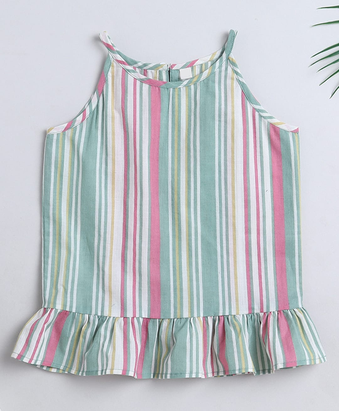 The Magic Wand Cotton Woven Incut Stripe Printed Top - Green-picture-49
