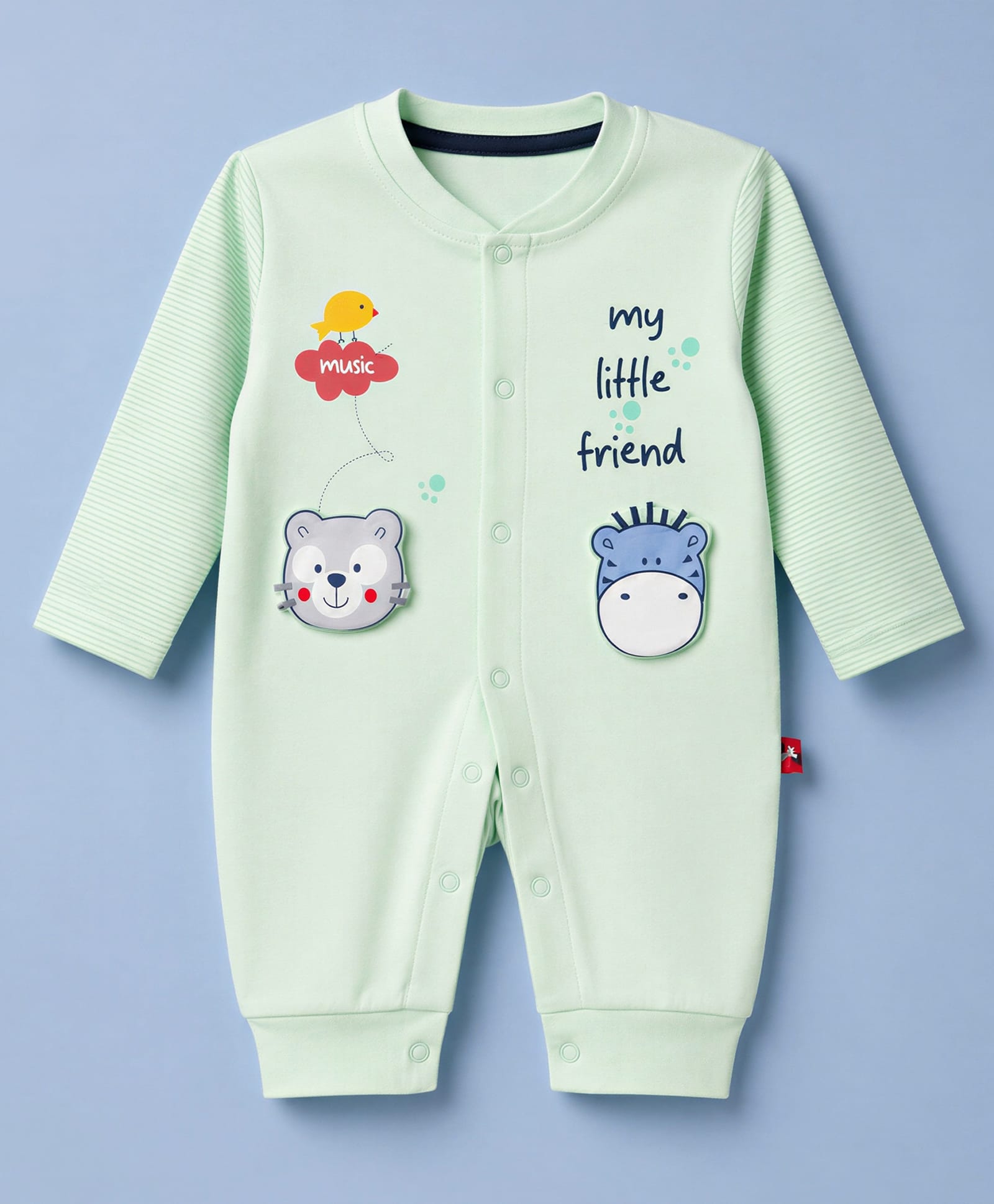 Mini Taurus Interlock Knit Full Sleeves Romper With Animals Face Applique - Mint-picture-27