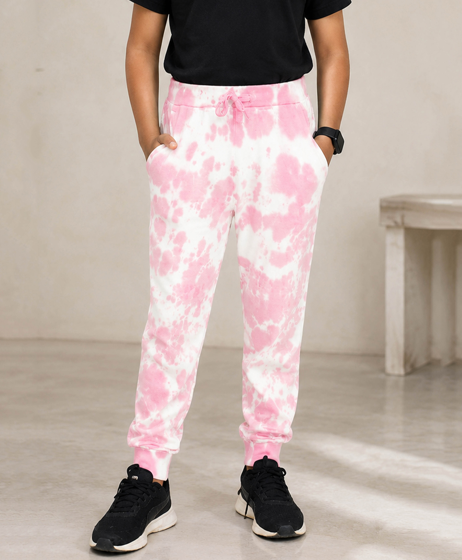 Kiddopanti Cotton Knit Tie & Dye Joggers - Pink-picture-27