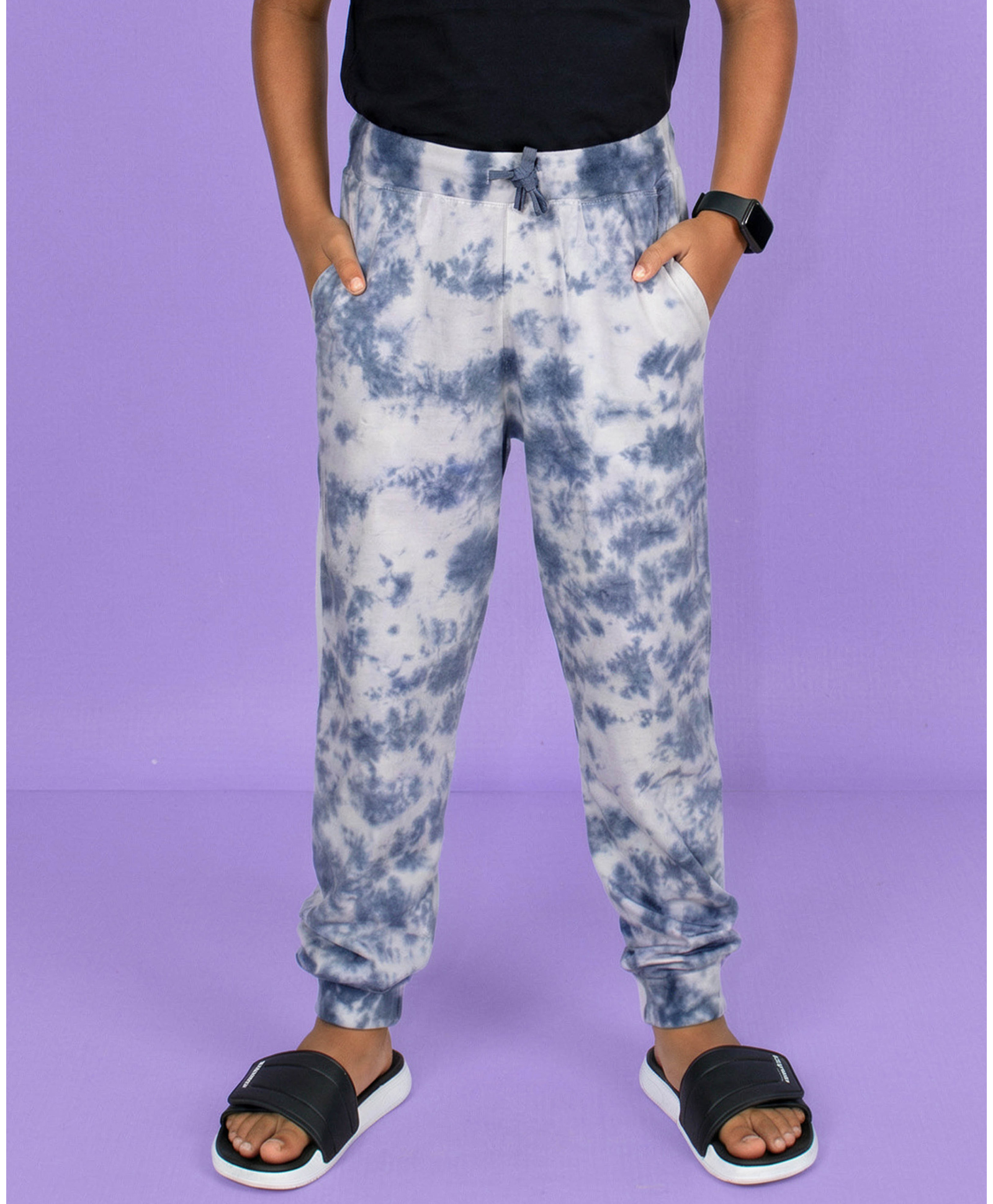 Kiddopanti Cotton Knit Tie & Dye Joggers - Indigo-picture-25