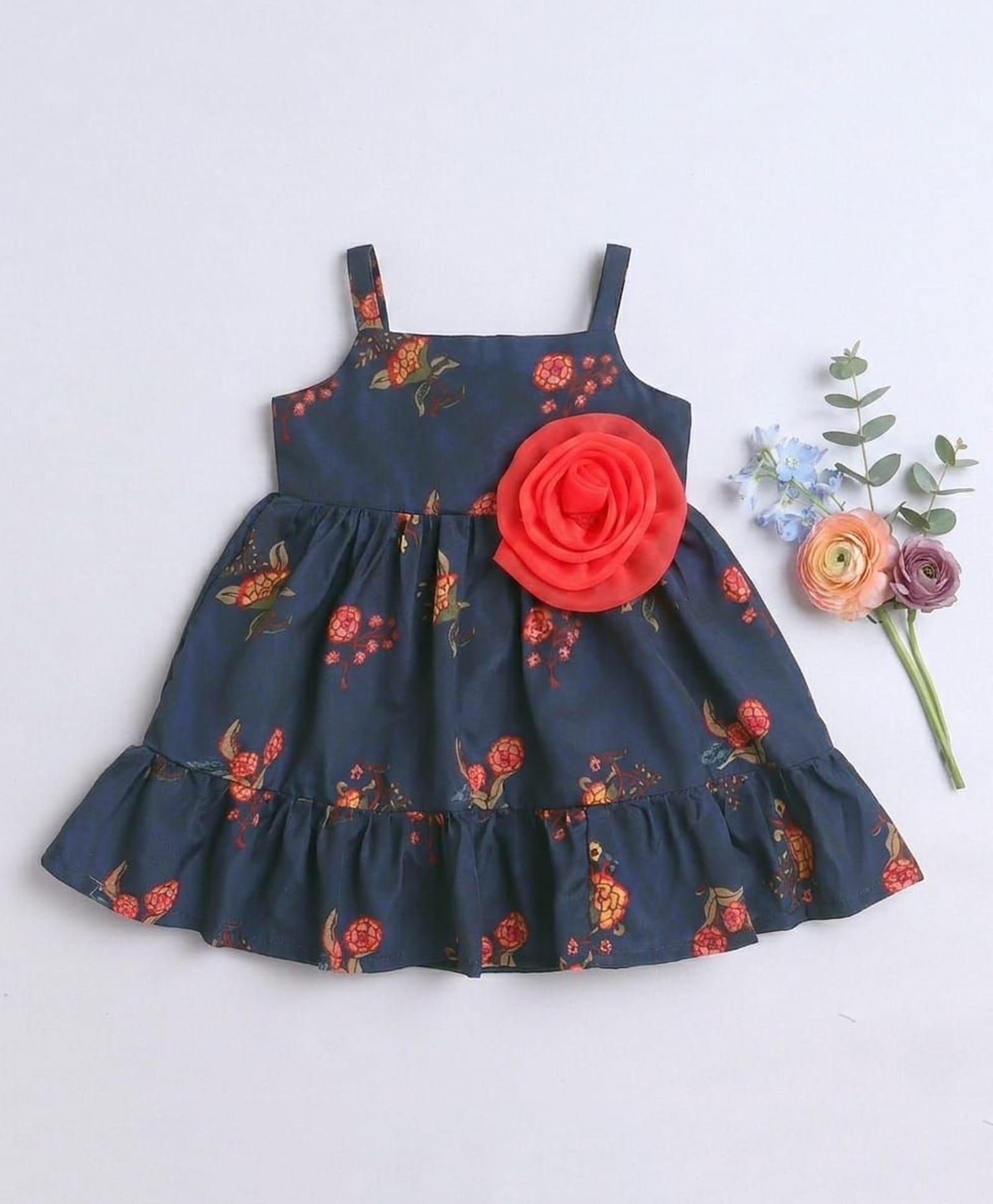 Many frocks & Woven Sleeveless Floral Printed Dress - Navy Blue-image-37