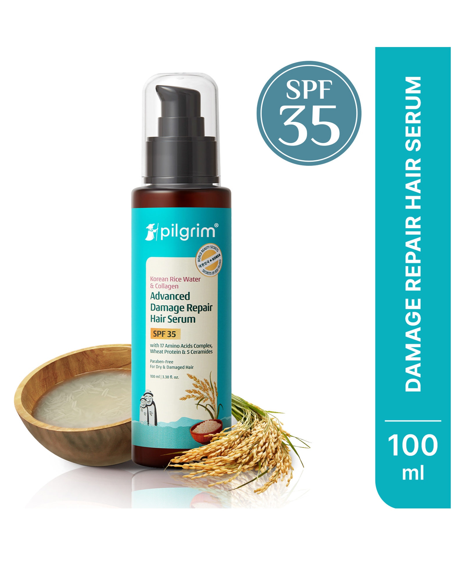 Pilgrim Korean Rice Water & Collagen Advanced Damage Repair Hair Serum SPF 35 with 17 Amino Acids Complex, Wheat Protein & 5 Ceramides 100ml-image-8