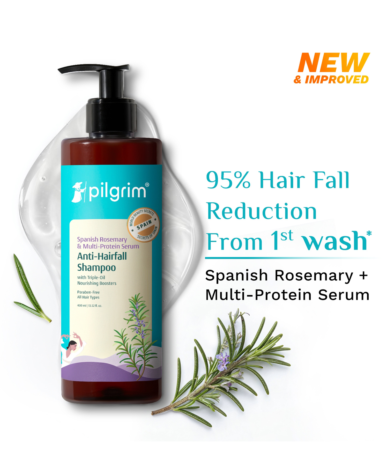 Pilgrim Spanish Rosemary & Biotin Anti Hairfall Shampoo for Reducing Hair Loss & Breakage 400ml-picture-30