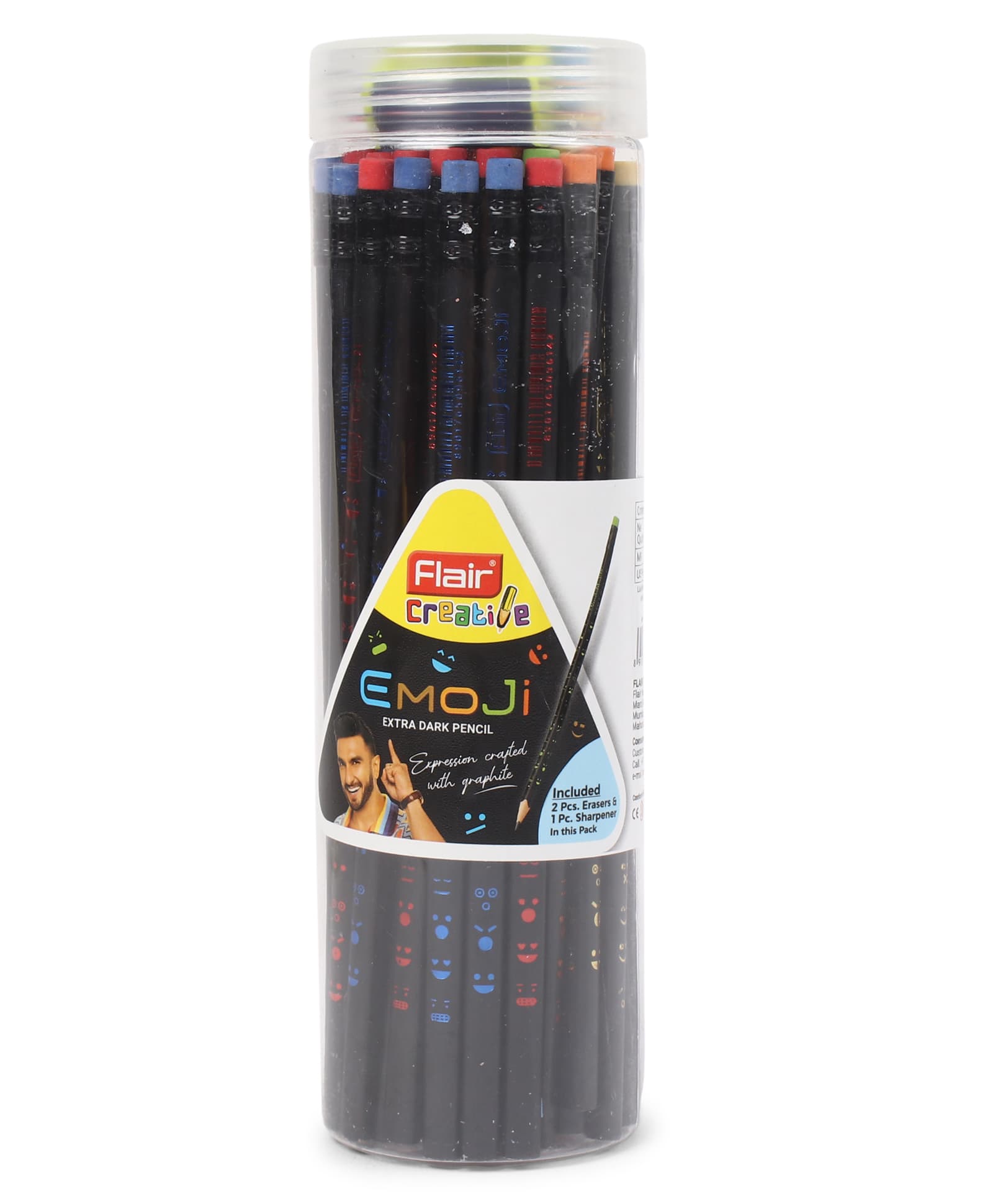 Flair Emoji Wooden Pencil 2B Extra Dark Ergonomic Triangular Body with Erasers & Sharpener - 50 Pieces-picture-37