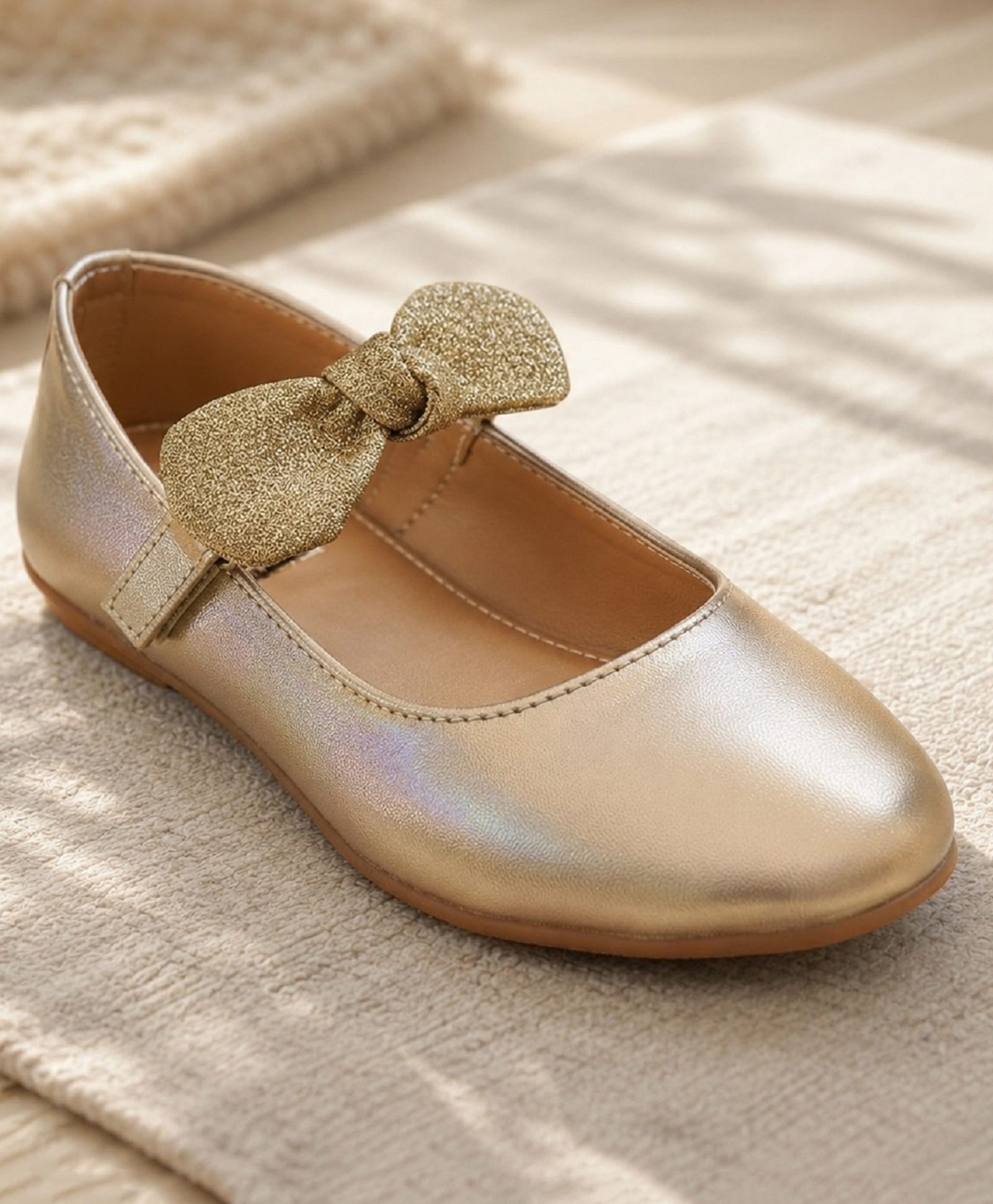 boyz n galz Shimmer & Bow Applique Detailed Velcro Closure Mary Jane Ballerinas - Gold-picture-27