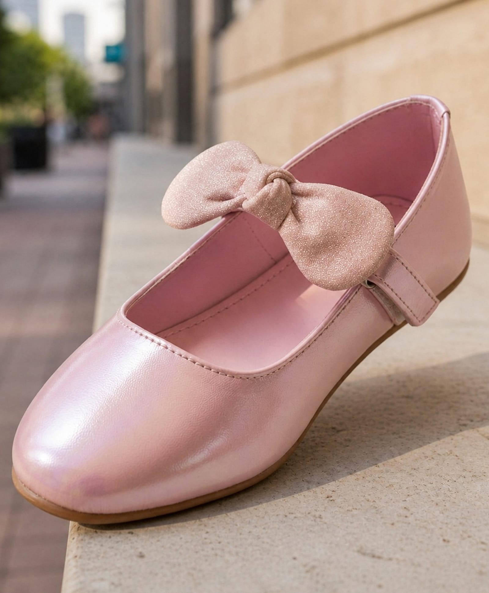 boyz n galz Shimmer & Bow Applique Detailed Velcro Closure Mary Jane Ballerinas - Pink-image-21