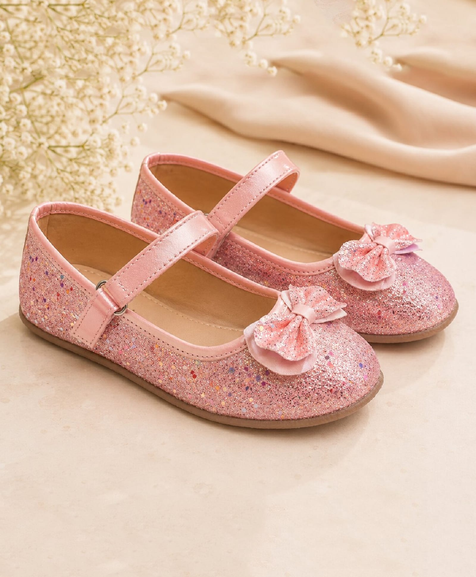 boyz n galz Bow Applique Detailed Glittered Mary Jane Ballerinas - Pink-image-47