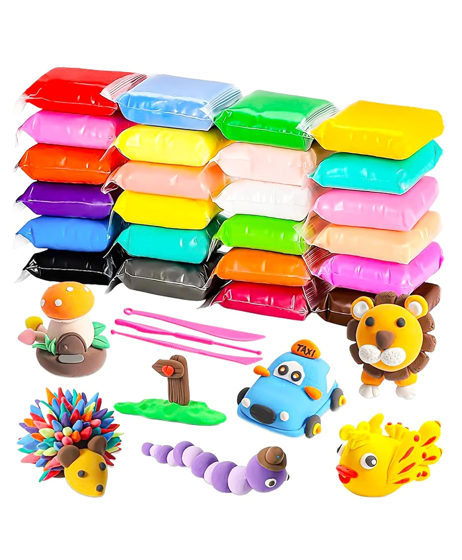 the flyers bay Flyers Bay 24 Pcs Air Dry Clay for Kids with 6 Sculpting Tools, 12 Colors x2 Soft Non-Toxic Modeling Clay Set for DIY Art & Craft, Creative Play, Birthday Return Gifts for Boys & Girls Age 4+-picture-24