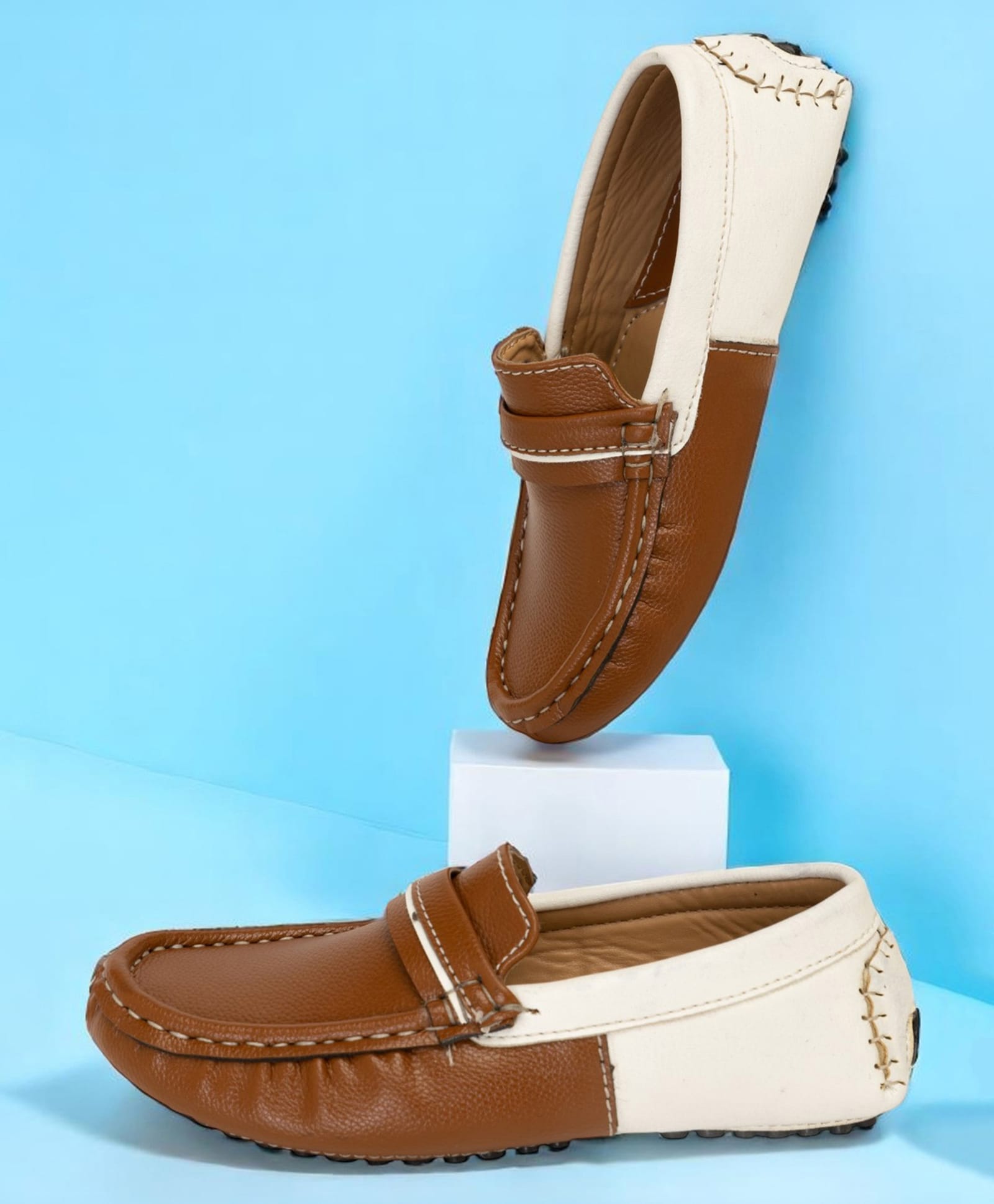Freeplay Colour Blocked Thread Work Detailed Loafers - Tan-picture-7