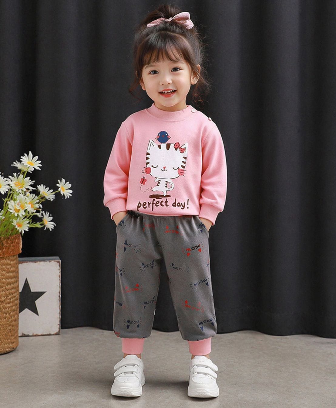 tior Cotton Woven Full Sleeves Cat Printed Tee & Pants Set - Peach-picture-20