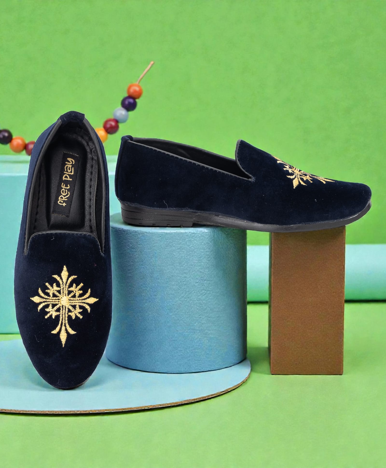 Freeplay Abstract Design Embroidered Loafers - Blue-picture-41