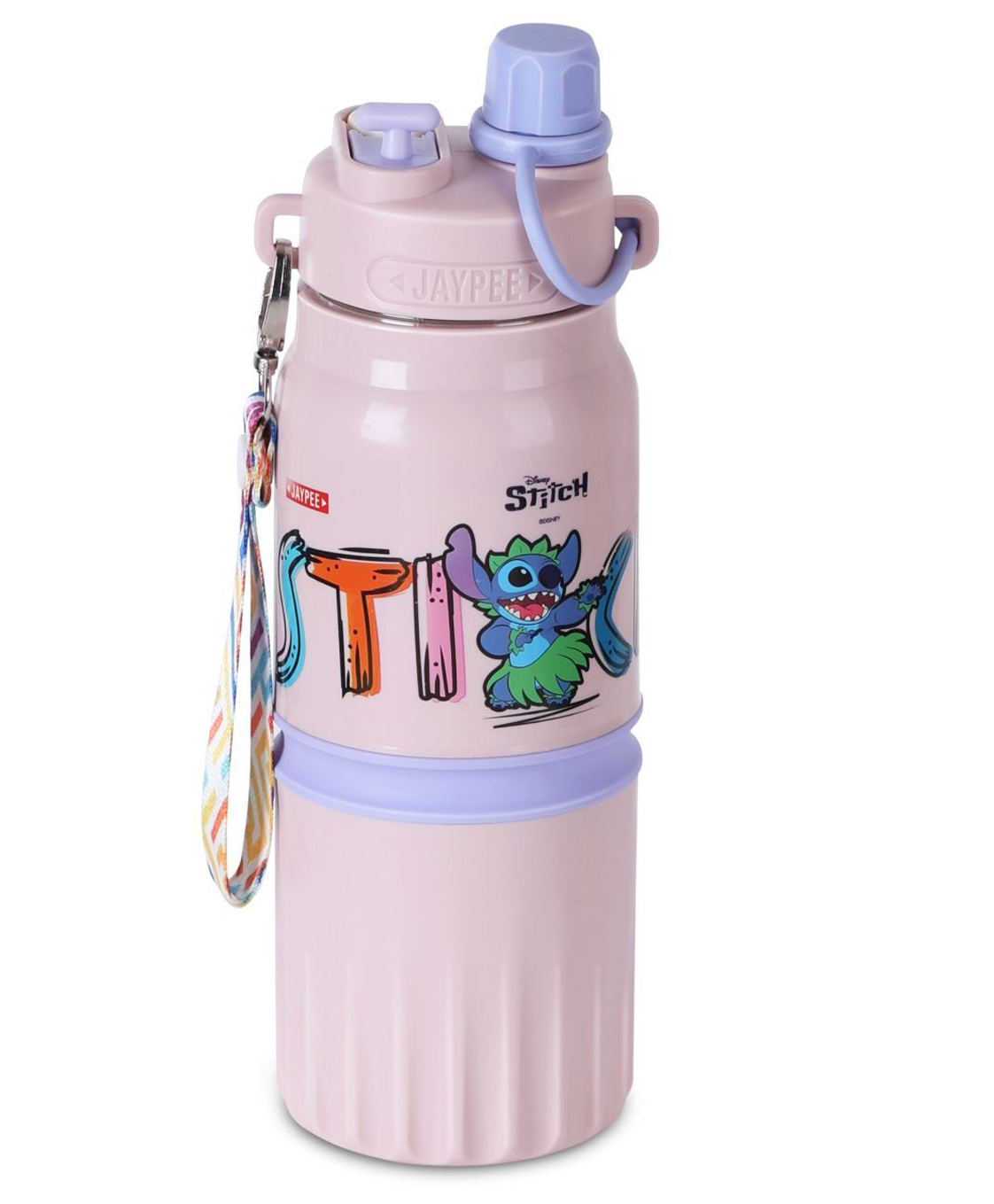 JAYPEE Heroze Insulated Inner Stainless Steel Disney Stitch Water Bottle for school kids 600 ml Double Flow Wide Mouth Spout & Leakproof Kids Sipper Tumbler with Carry Strap, Pink-image-45