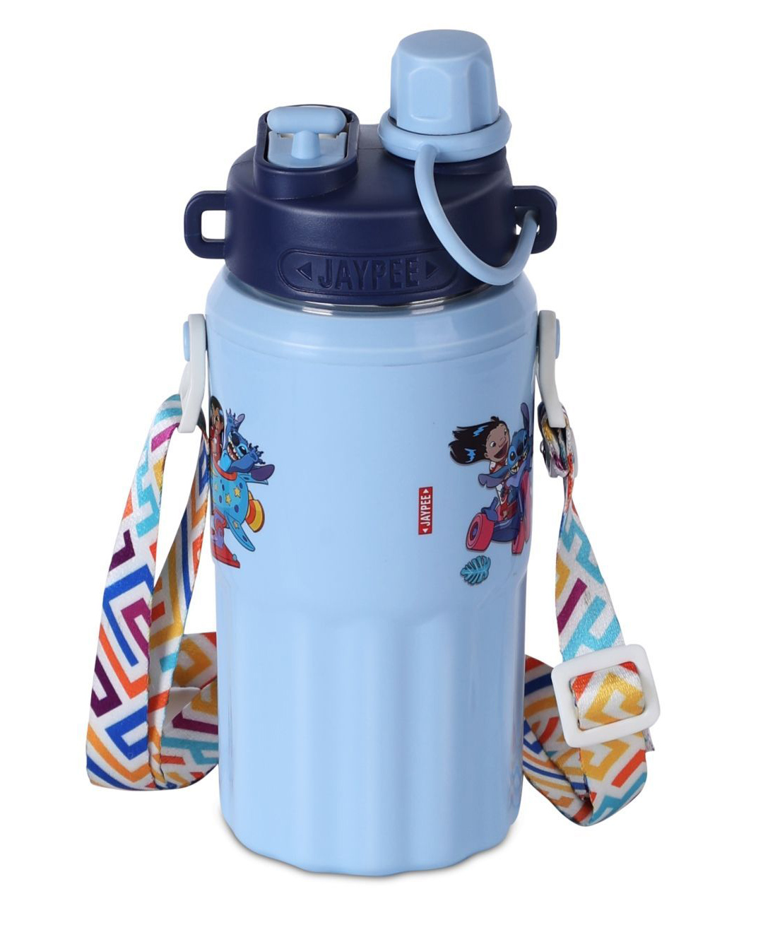 JAYPEE Ribble Insulated Inner Stainless Steel Disney Stitch Water Bottle for school kids 450 ml Double Flow Wide Mouth Spout & Leakproof Kids Sipper Tumbler with Carry Strap, Blue-picture-38