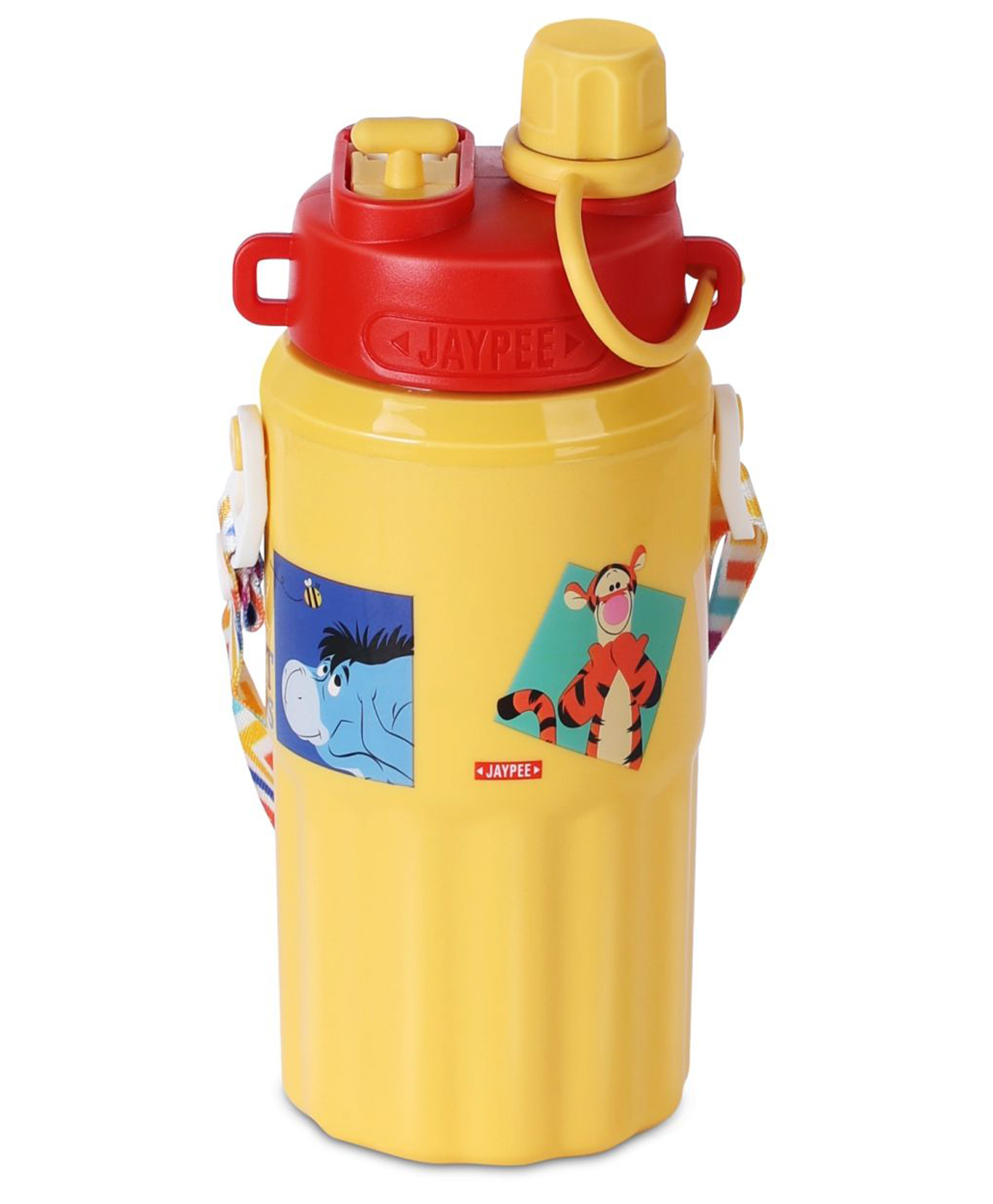 JAYPEE Ribble Insulated Inner Stainless Steel Disney Winnie Pooh Water Bottle for school kids 450 ml Double Flow Wide Mouth Spout & Leakproof Kids Sipper Tumbler with Carry Strap, Yellow-image-39