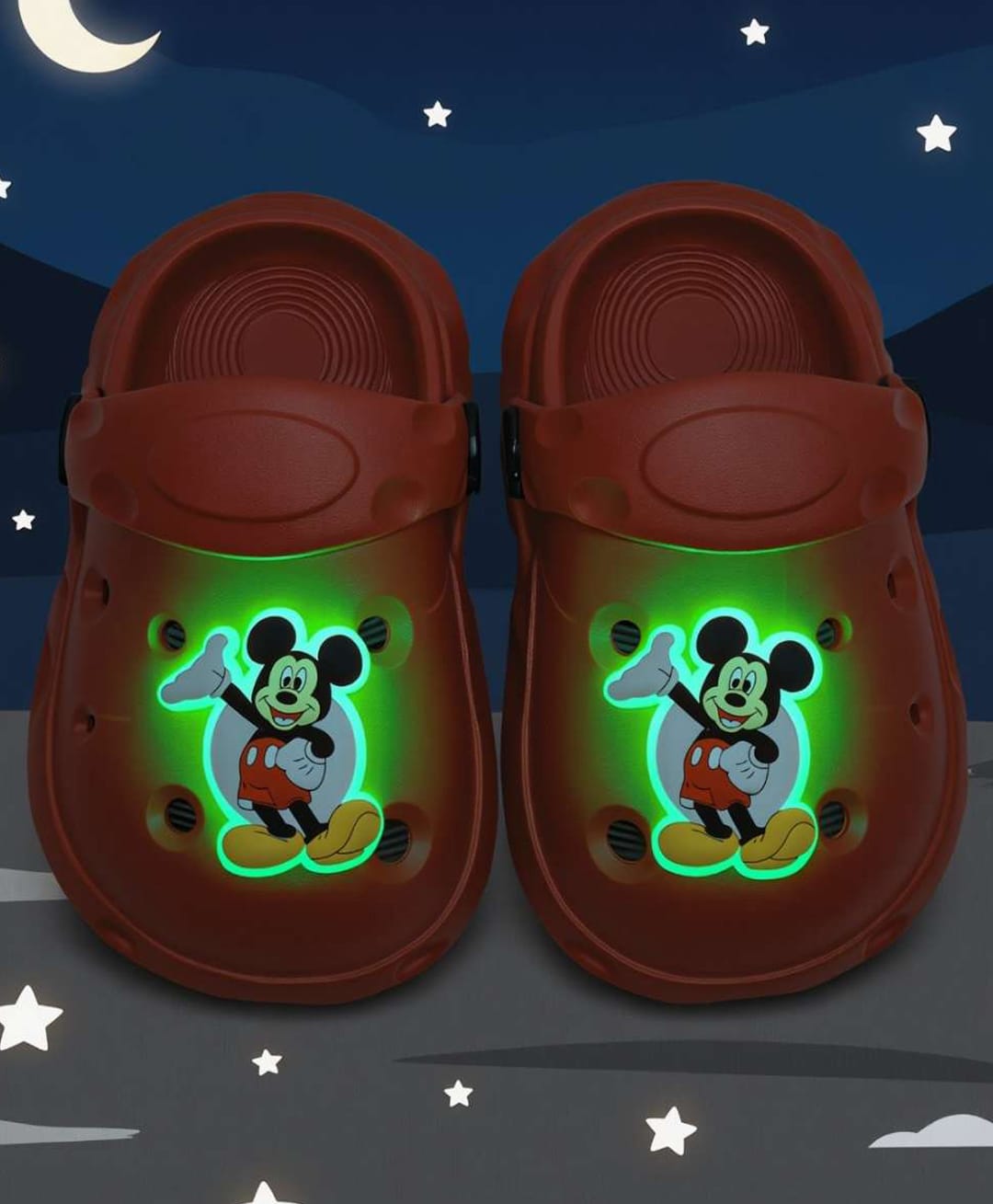 Yellow Bee Disney Featuring Mickey Mouse LED Applique Detailed Perforated Clogs - Red-picture-18