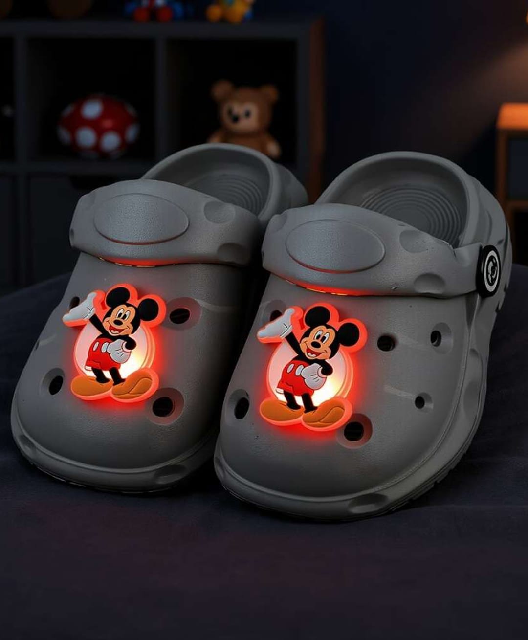 Yellow Bee Disney Featuring Mickey Mouse LED Applique Detailed Perforated Clogs - Grey-picture-23