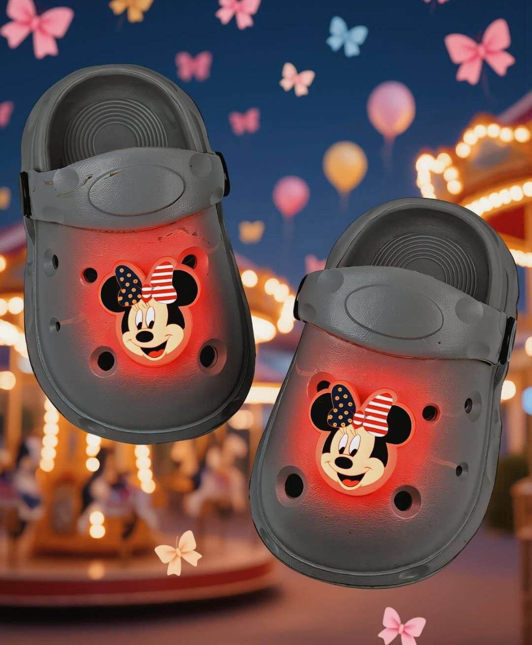 Yellow Bee Disney Featuring Minnie Mouse LED Applique Detailed Perforated Clogs - Grey-image-44
