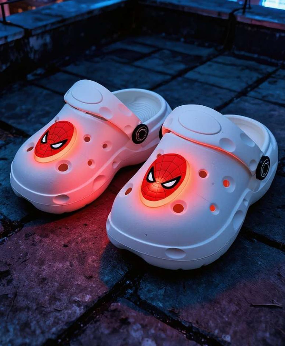 Yellow Bee Marvel Featuring Spider Man LED Applique Detailed Perforated Clogs - White-picture-31