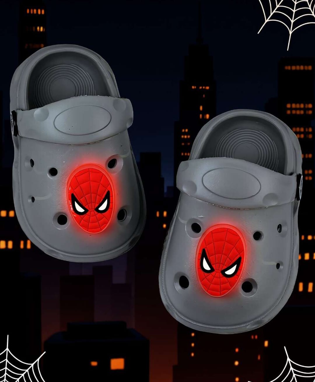 Yellow Bee Marvel Featuring Spider Man LED Applique Detailed Perforated Clogs - Grey-picture-3