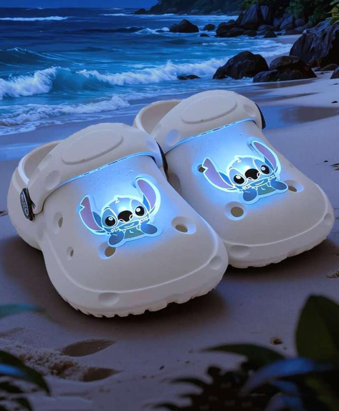 Yellow Bee Disney Featuring Stitch LED Applique Detailed Perforated Clogs - White-picture-28