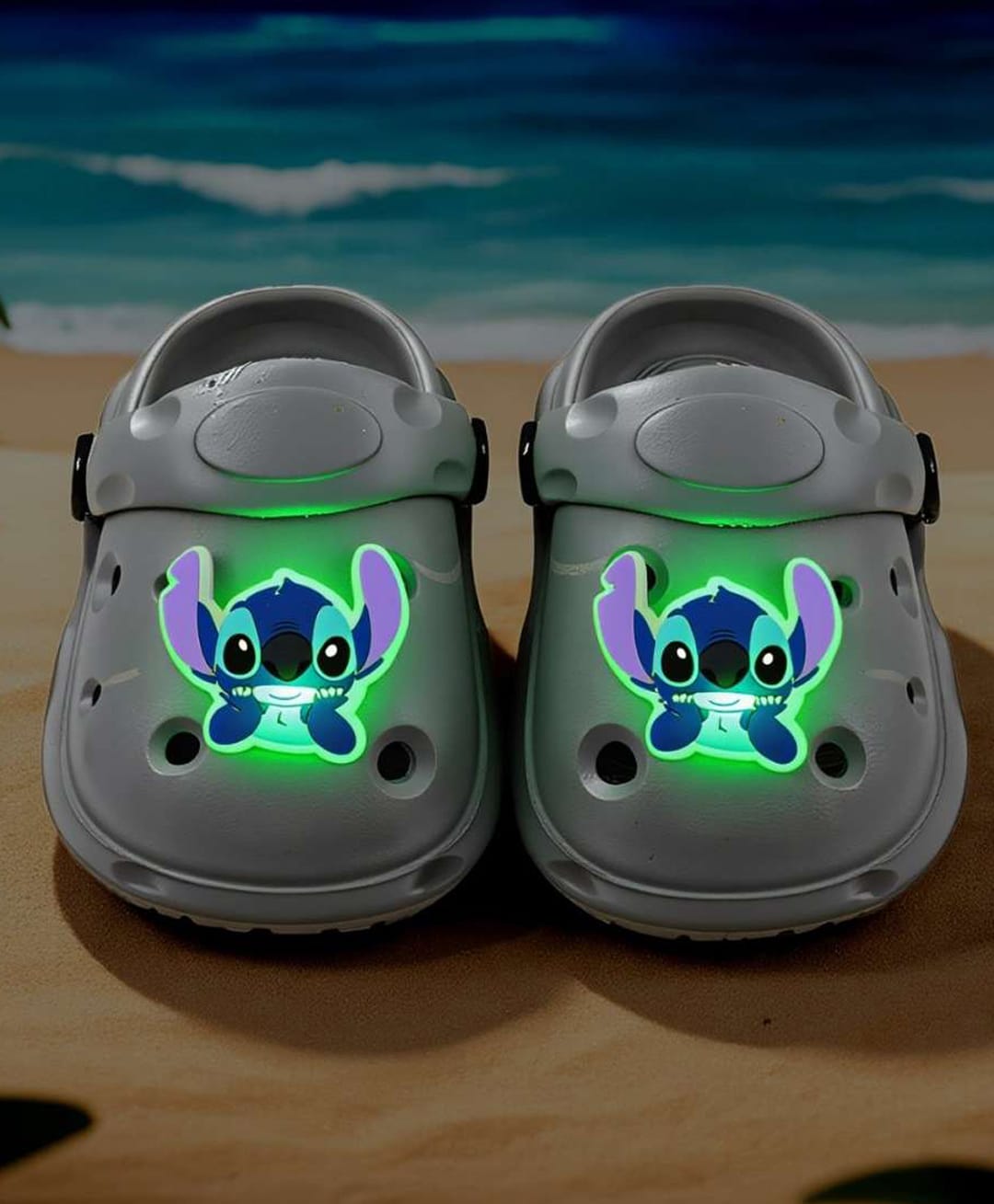 Yellow Bee Disney Featuring Stitch LED Applique Detailed Perforated Clogs - Grey-image-32