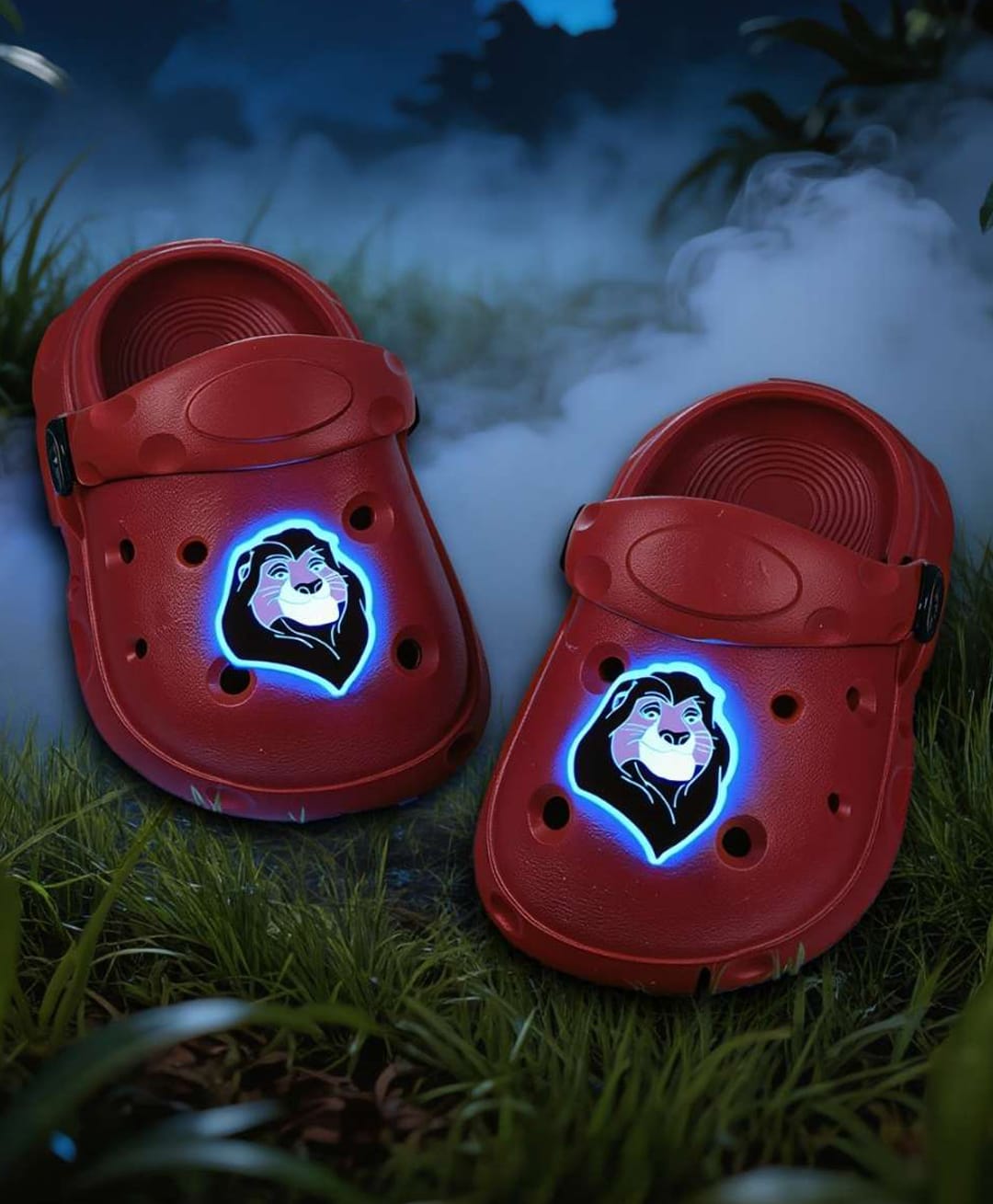 Yellow Bee Disney The Lion King Featuring Mufasa LED Applique Detailed Perforated Slingback Clogs - Red-picture-5