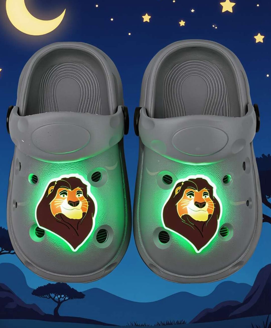 Yellow Bee Disney The Lion King Featuring Mufasa LED Applique Detailed Perforated Slingback Clogs - Grey-picture-14