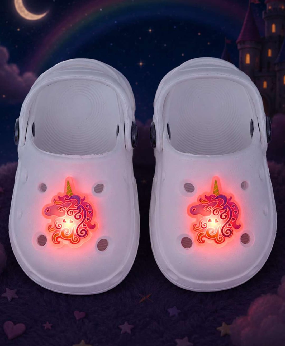 Yellow Bee Unicorn LED Applique Detailed Perforated Clogs - White-picture-26