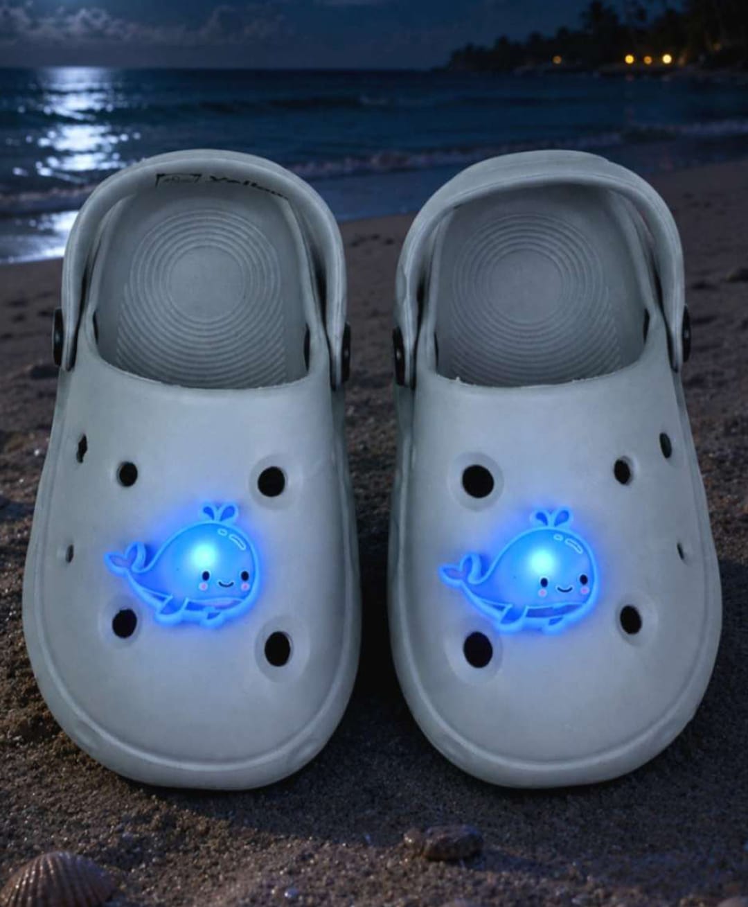Yellow Bee Whale LED Applique Detailed Perforated Clogs - Grey-picture-4