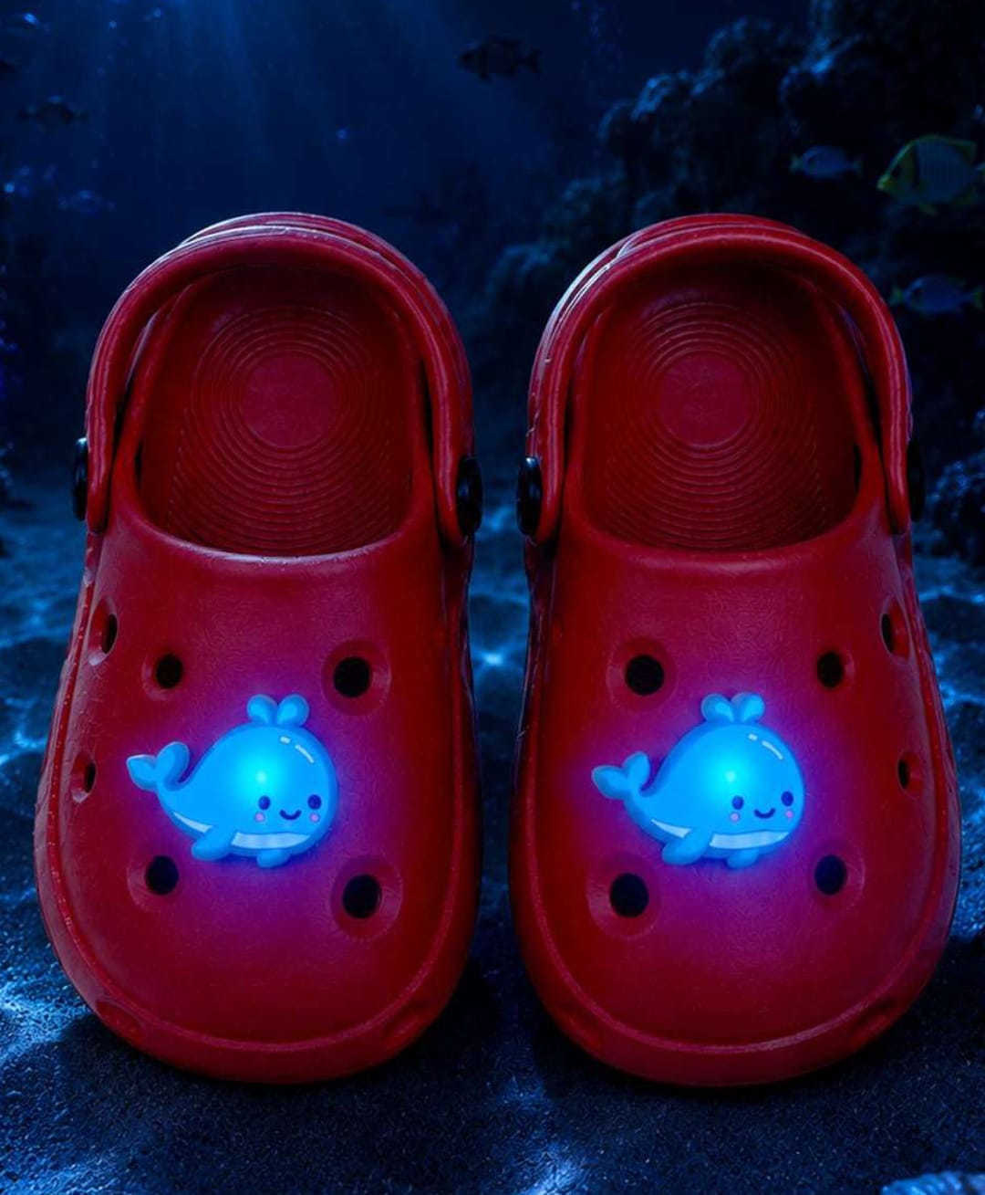 Yellow Bee Whale LED Applique Detailed Perforated Clogs - Red-picture-11