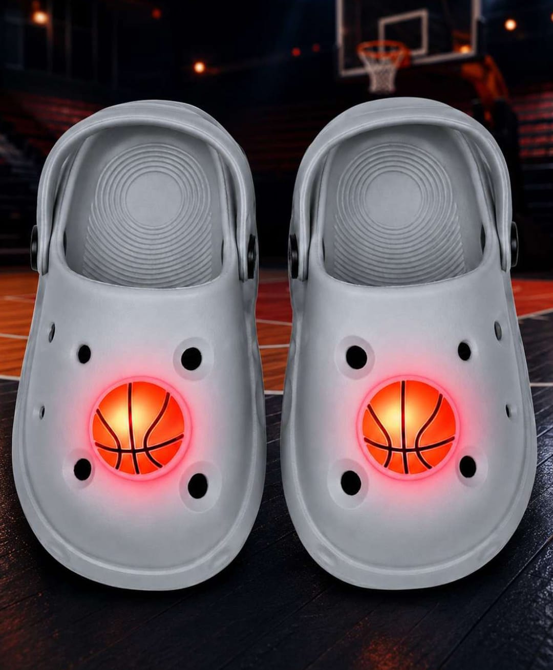 Yellow Bee Basketball LED Applique Detailed Perforated Clogs - Grey-picture-15