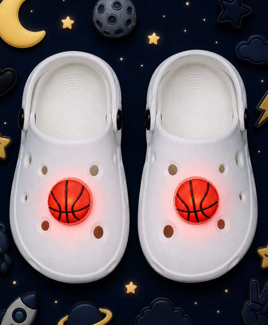 Yellow Bee Basketball LED Applique Detailed Perforated Clogs - White-picture-10