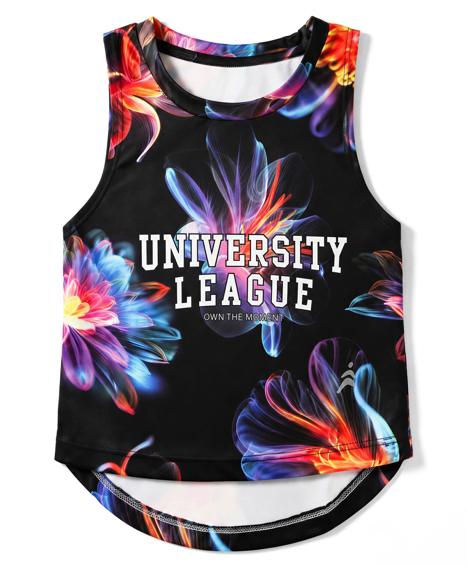 Pine Active Knit Sleeveless T-Shirt with University League & Floral Print - Black-picture-22