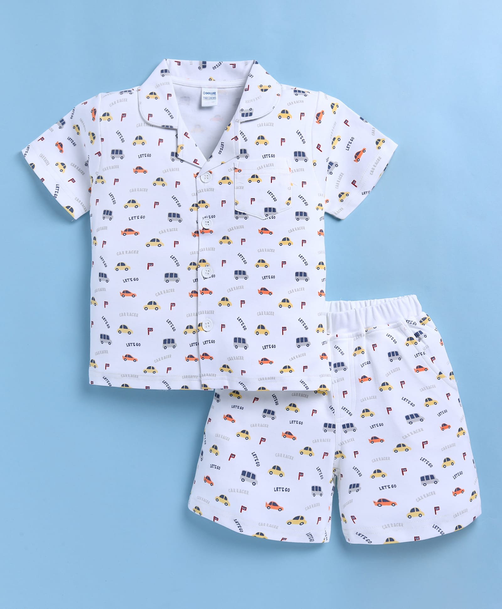 DOLLAR Cotton Blend Knit Half Sleeves Vehicles Printed Coordinating Shirt & Shorts Night Suit - Off White-picture-12