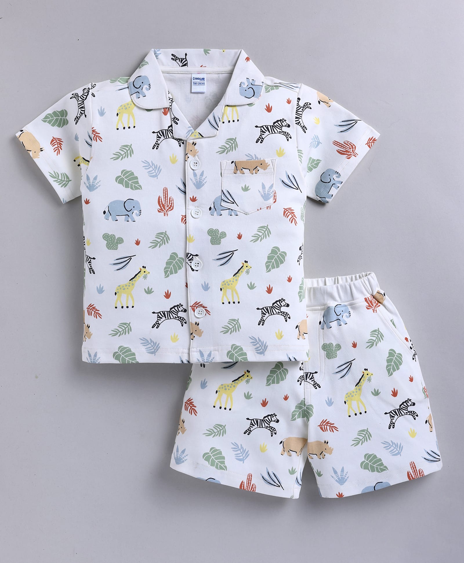 DOLLAR Cotton Blend Knit Half Sleeves Animals Printed Coordinating Shirt & Shorts Night Suit - White-image-48