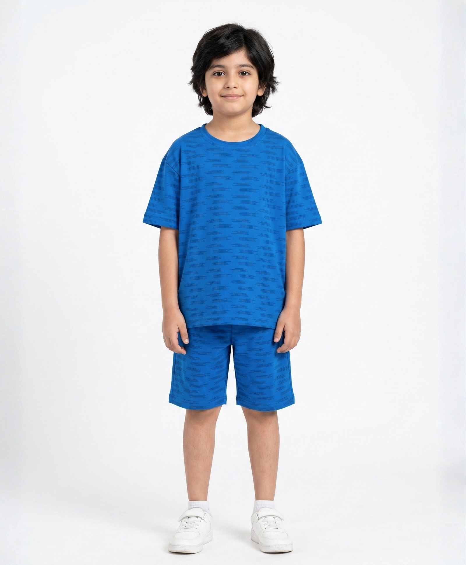 Anthrilo 100% Pure Cotton Knit Half Sleeves Abstract Printed Coordinating Tee & Shorts Night Suit - Royal Blue-image-38