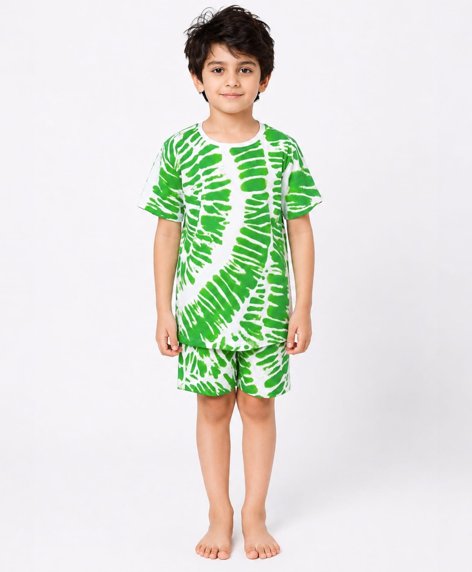 Anthrilo 100% Pure Cotton Knit Half Sleeves Tie & Dye Coordinating Tee & Shorts Night Suit - Green-picture-36