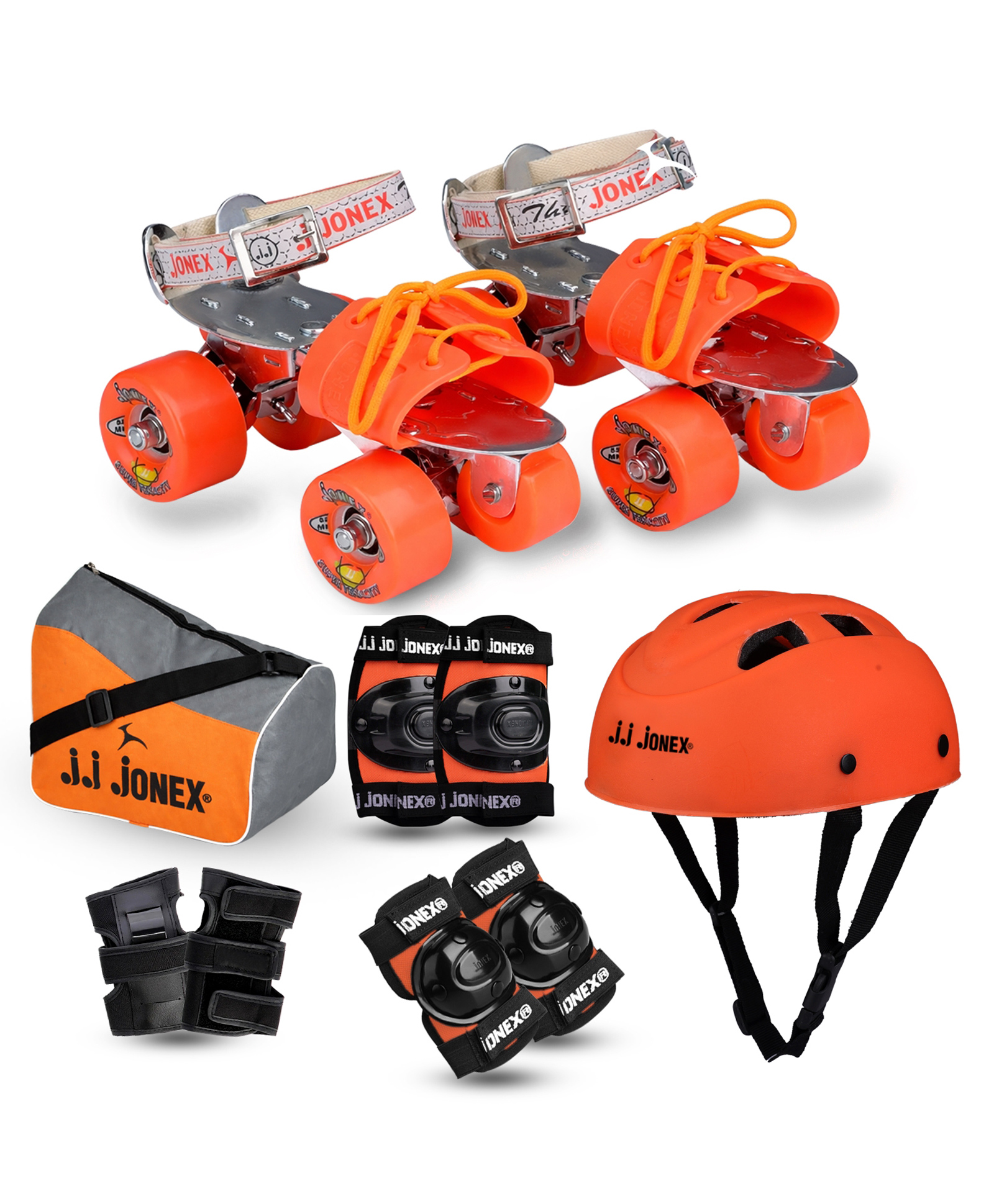 JJ Jonex Super Tenacity Roller Skate And Proctive Set of 4 Combo Helmet Age 6-11 Year (Medium) Orange MYC-picture-28