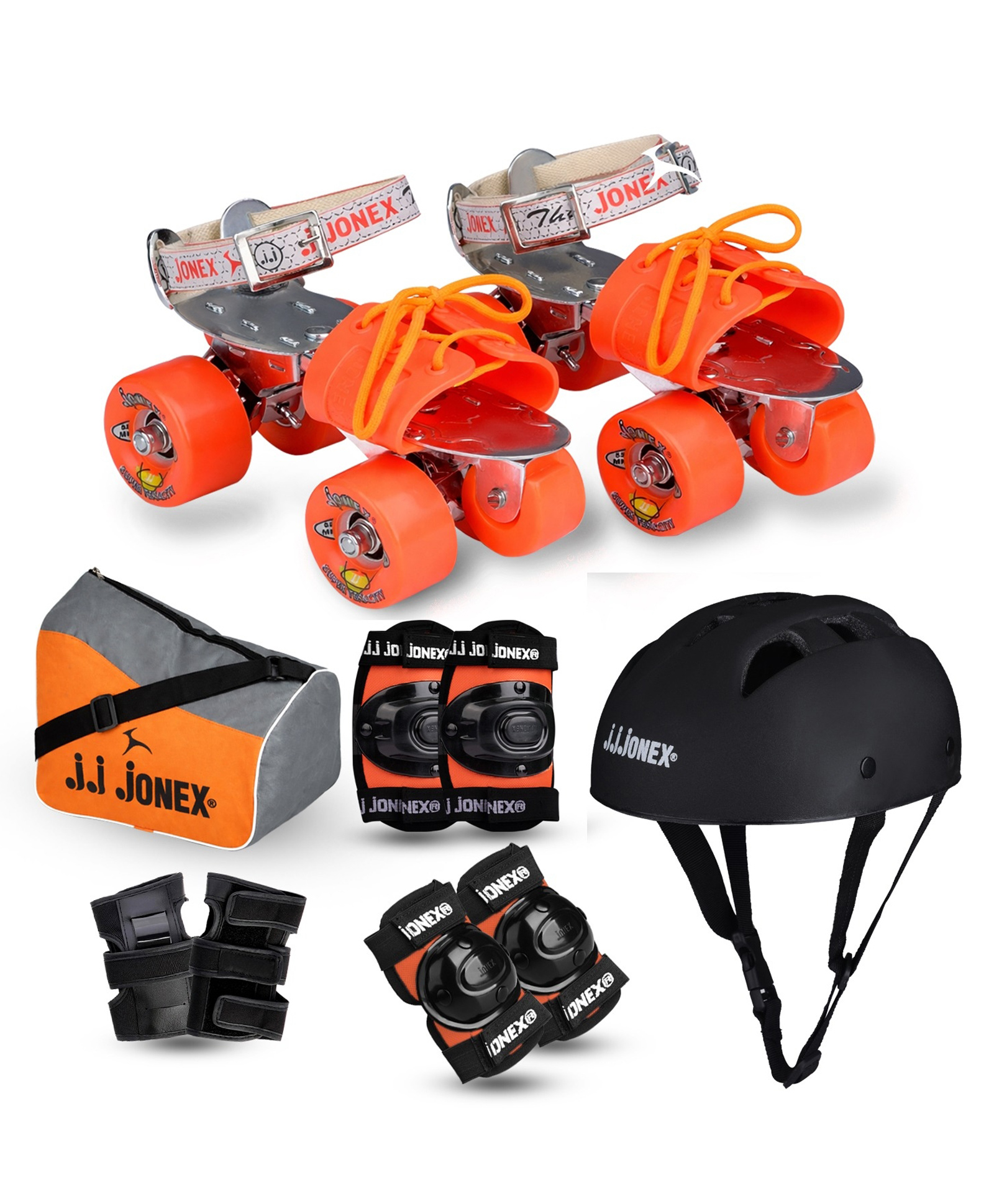 JJ Jonex Super Tenacity Roller Skate And Proctive Set of 4 Combo Helmet Age 6-11 Year (Medium) Black/Orange MYC-picture-20
