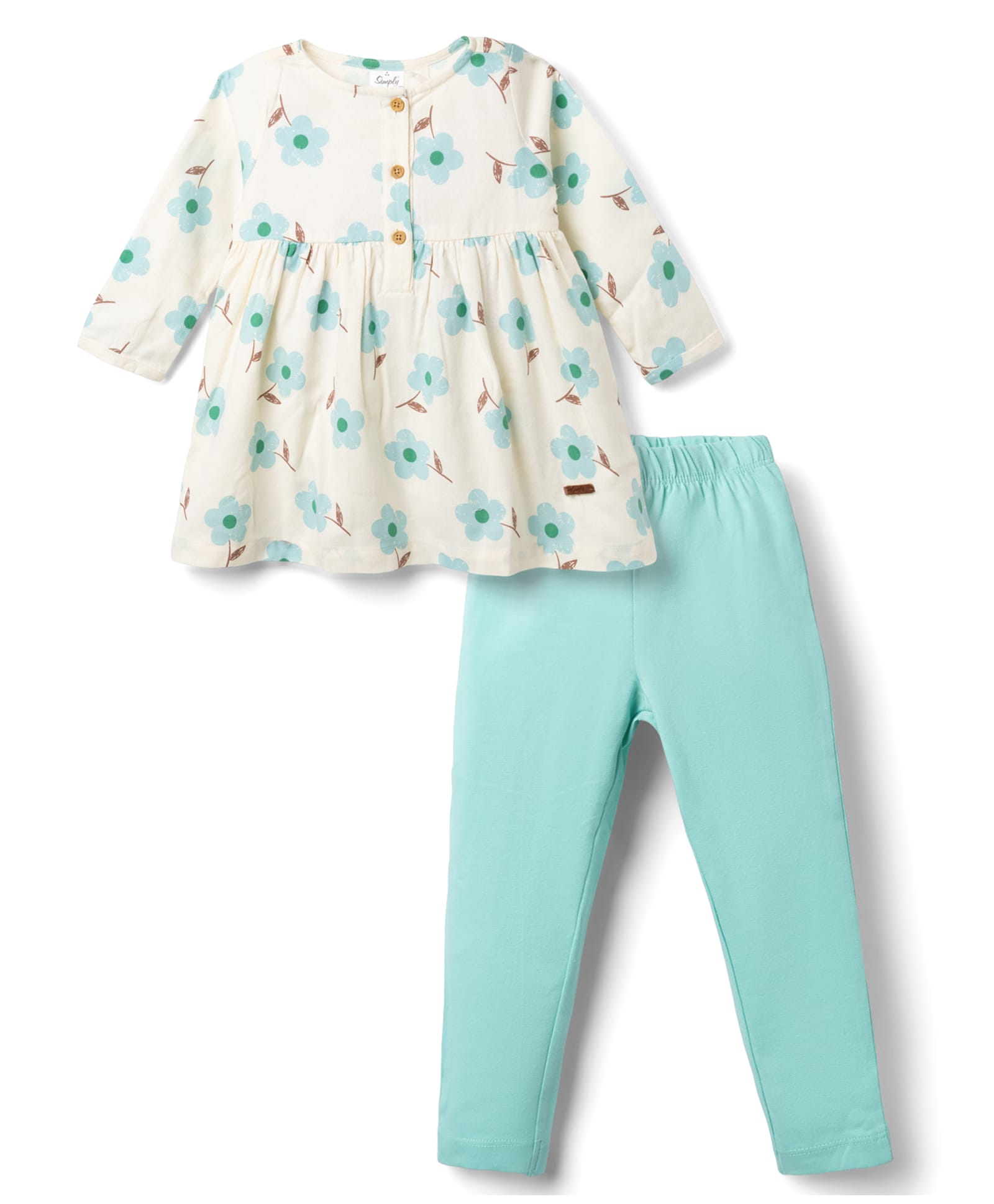 Simply Premium Twill Woven Knit Full Sleeves Floral Printed Frock with Legging - Aqua Blue-picture-31