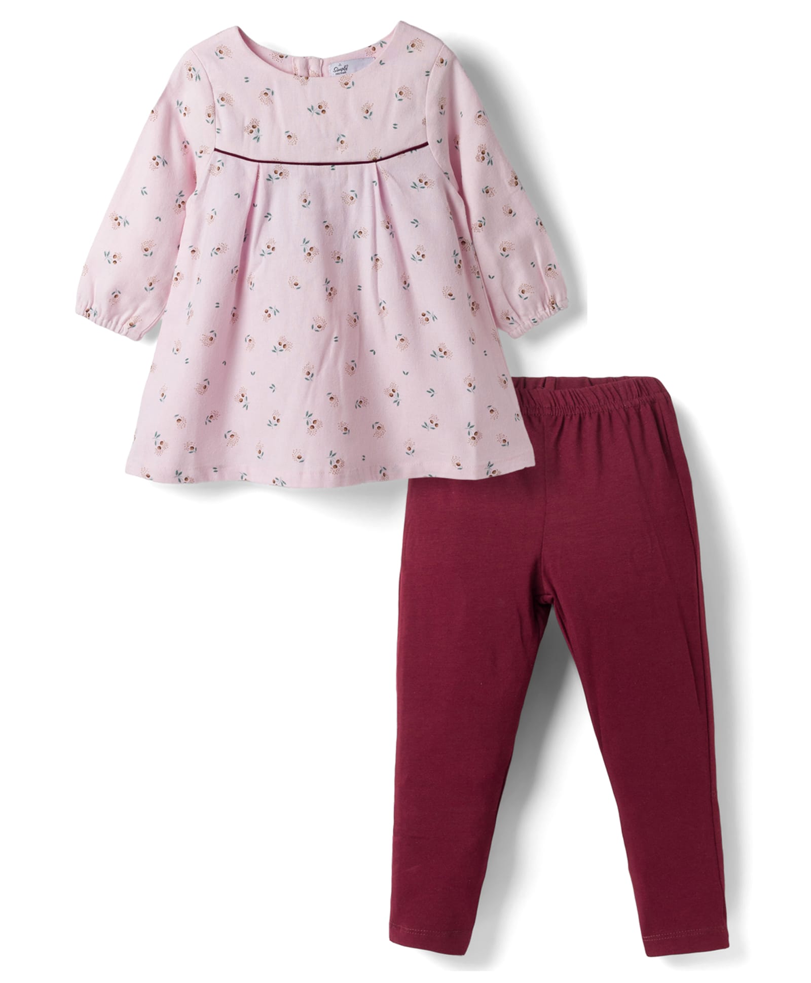 Simply Premium Twill Woven Knit Full Sleeves Floral Printed Frock with Legging - Pink-picture-10