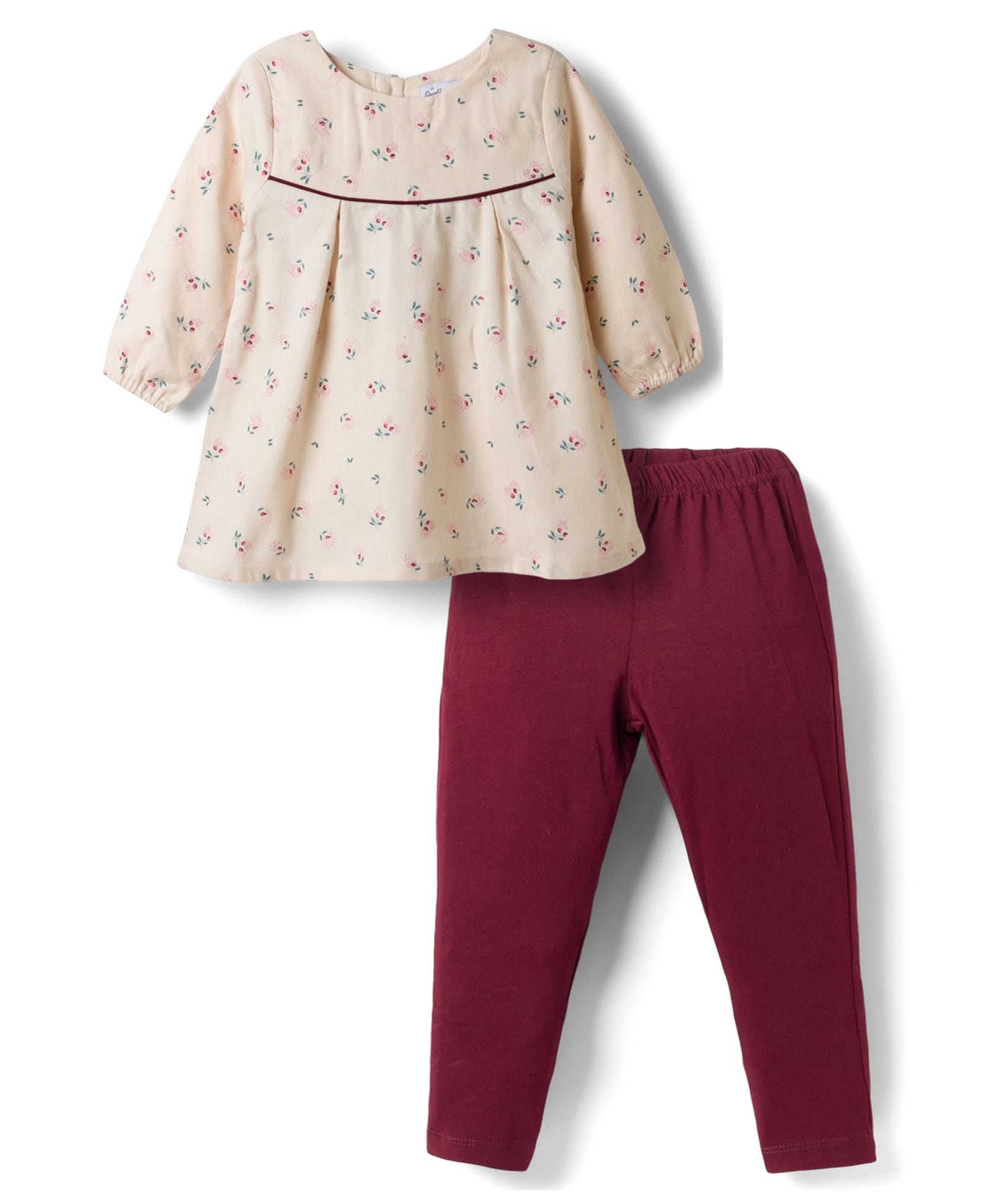 Simply Premium Twill Woven Knit Full Sleeves Floral Printed Frock with Legging - Cream-picture-44