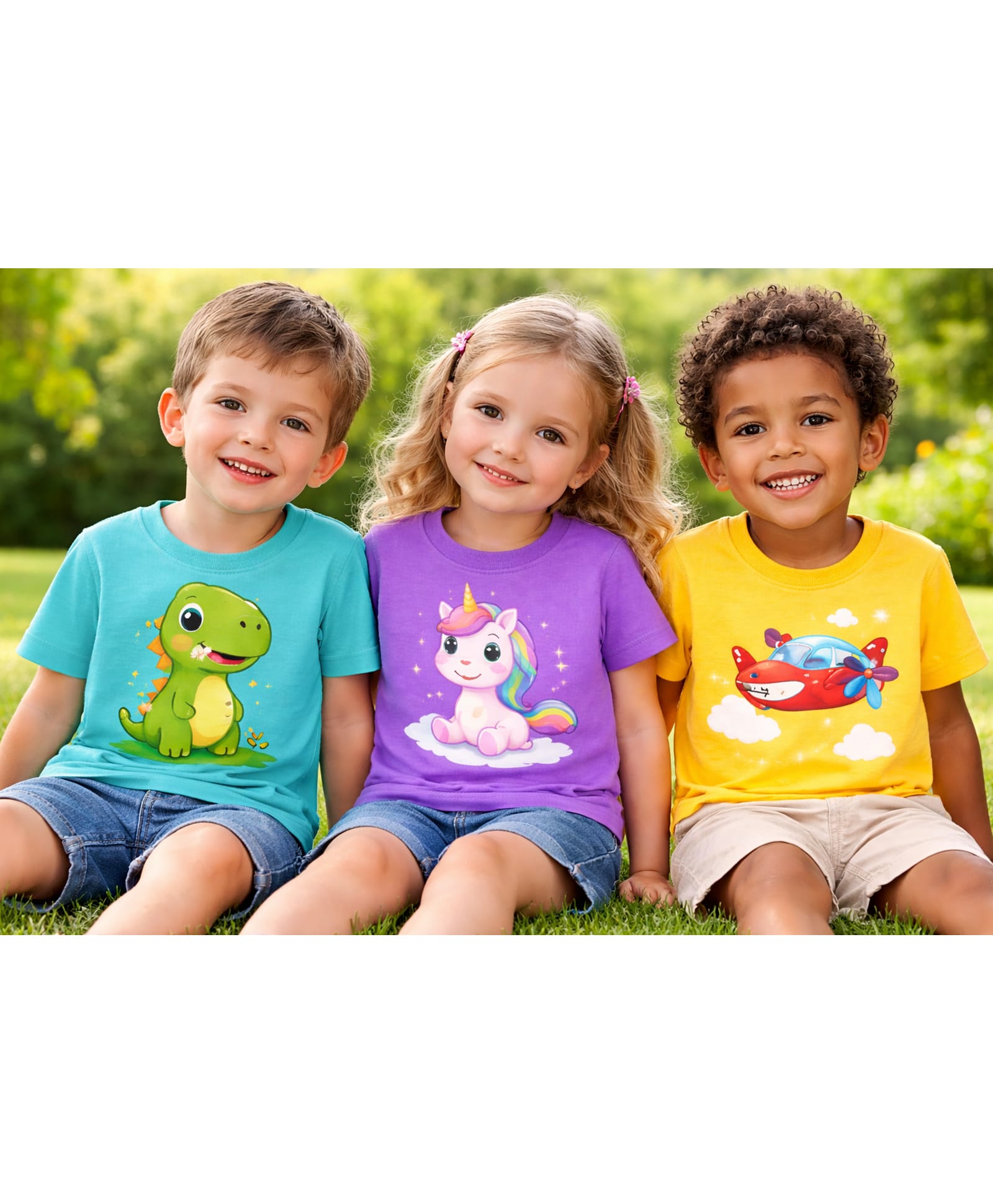 MIMISKU Cotton Blend Knit Pack Of 3 Half Sleeves Dinosaur Unicorn & Air Plane Printed Tees - Blue Purple & Yellow-image-45