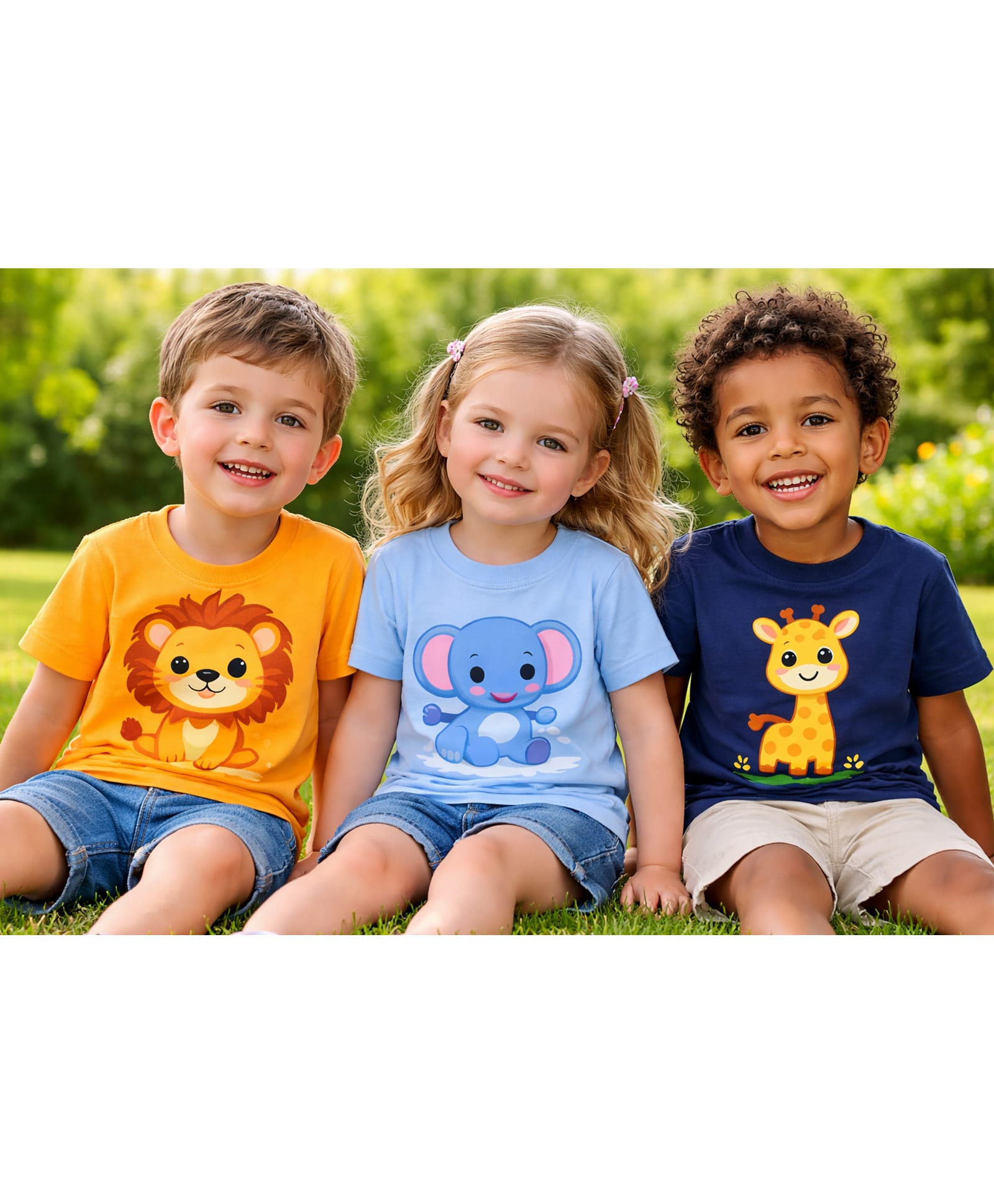 MIMISKU Cotton Blend Knit Pack Of 3 Half Sleeves Lion Elephant Giraffe Printed Tees - Yellow Blue & Dark Blue-picture-20