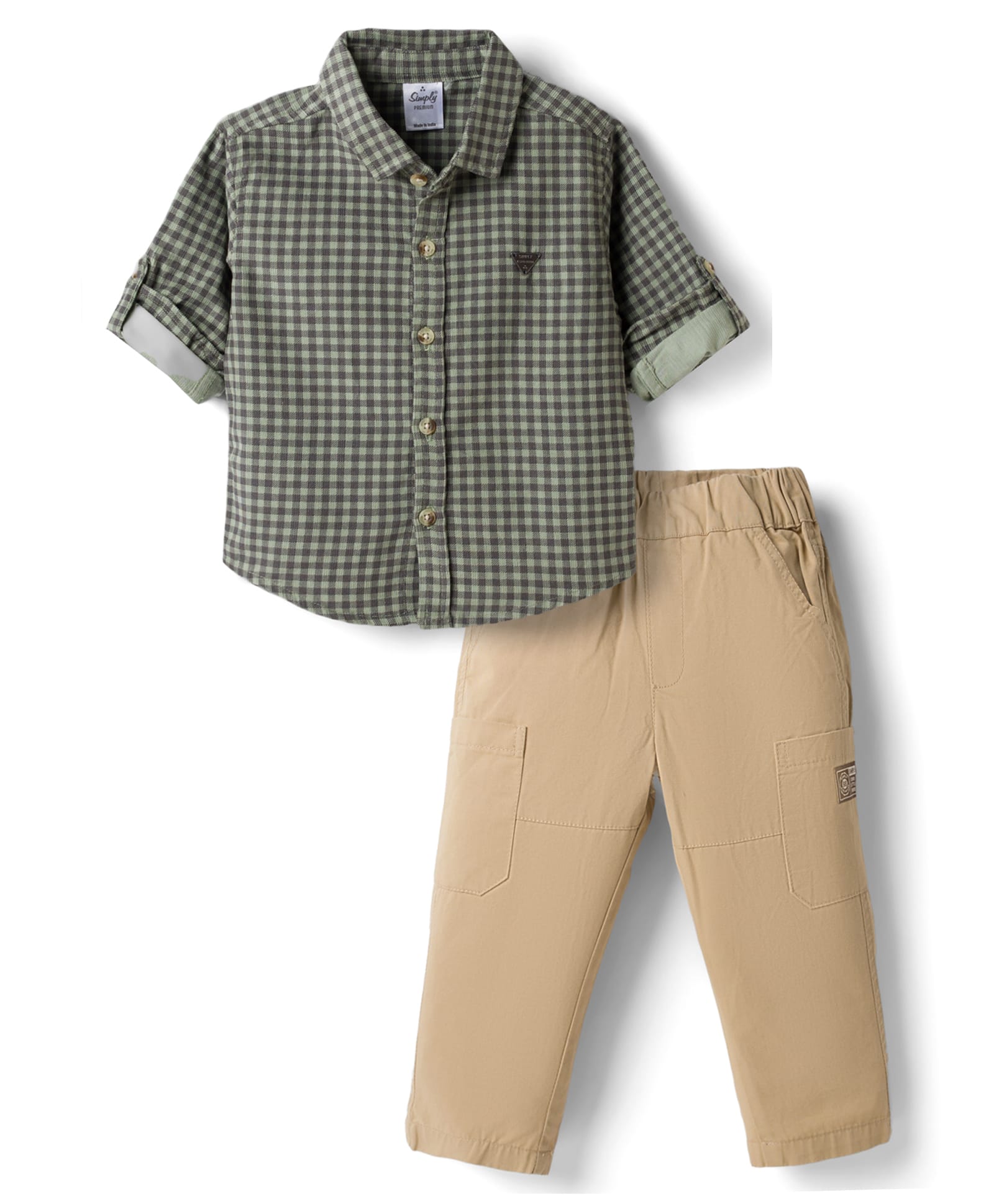 Simply Premium Woven Full Sleeves Checked Corduroy Shirt and Pant Set - Olive Green-picture-30