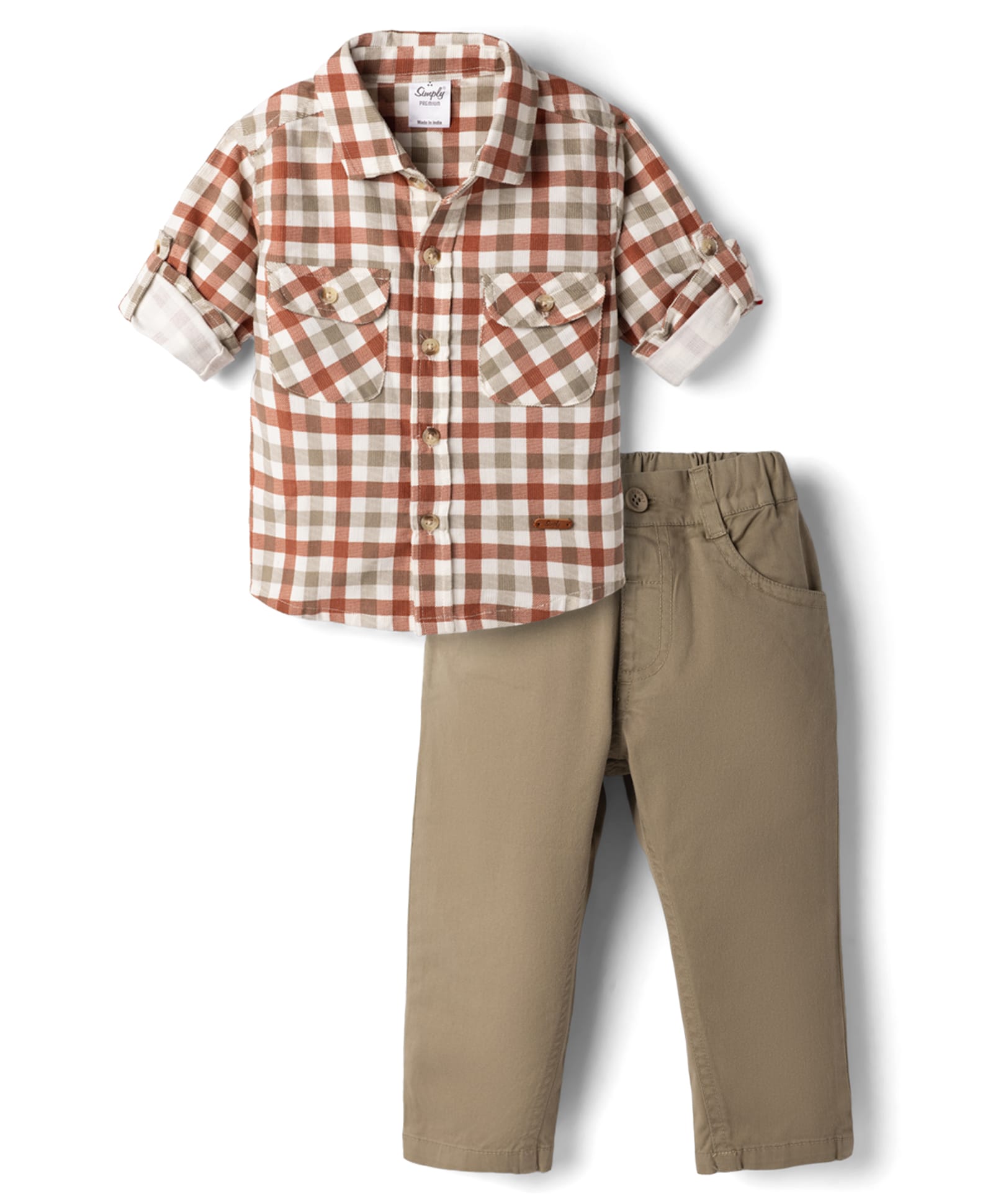 Simply Premium Woven Full Sleeves Checked Corduroy Shirt and Pant Set - Rust-picture-32