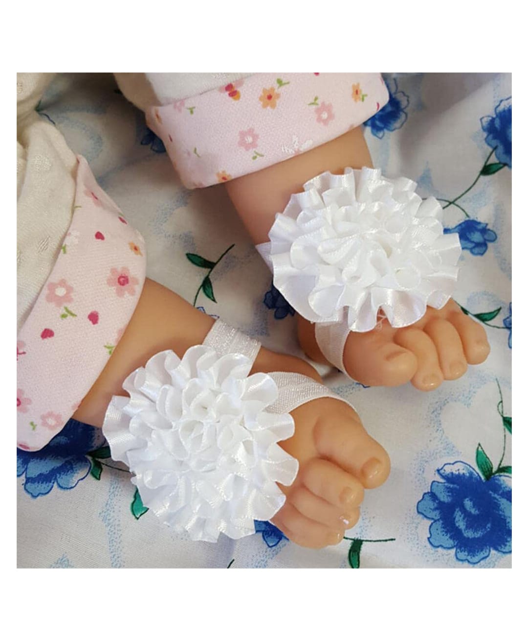 Akinos Kids Satin Floral Applique Detailed Barefoot Sandals - White-image-24