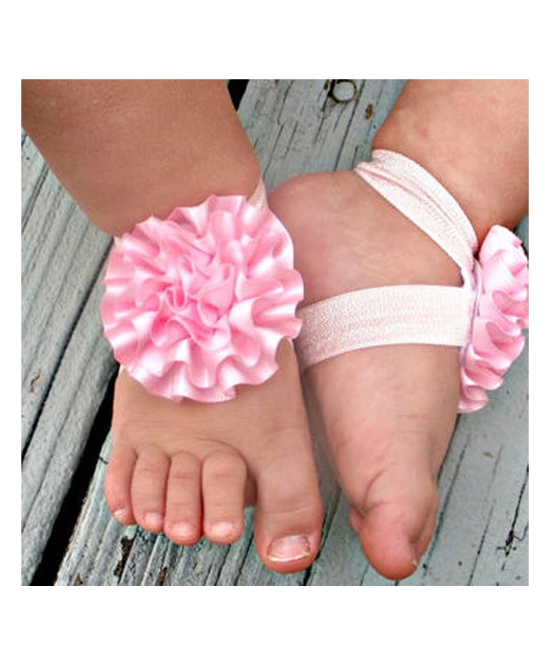Akinos Kids Satin Floral Applique Detailed Barefoot Sandals - Light Pink-picture-16